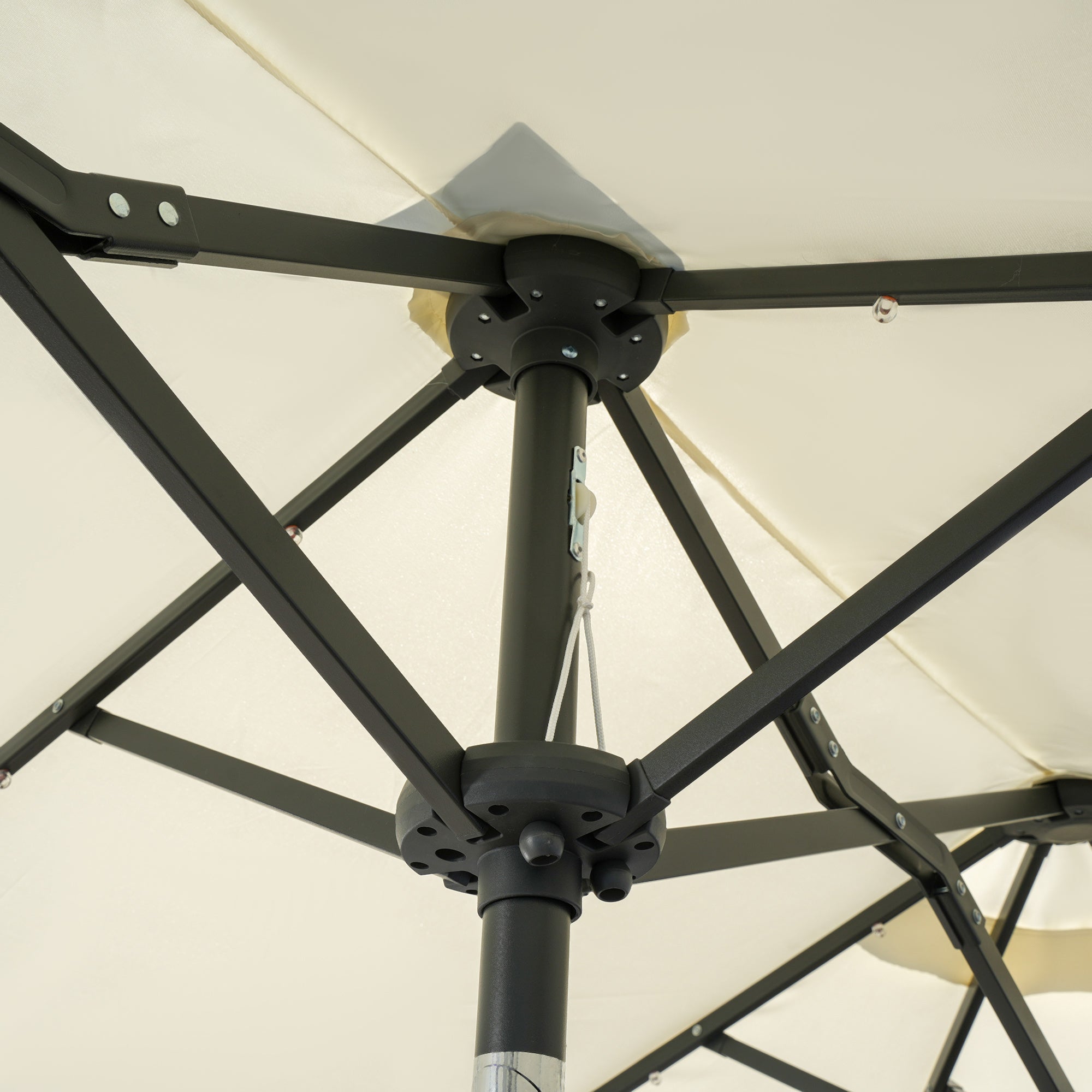 Double Parasol 295x219cm LED Adjustable Tilt Garden Umbrella, Polyester & Steel, Beige
