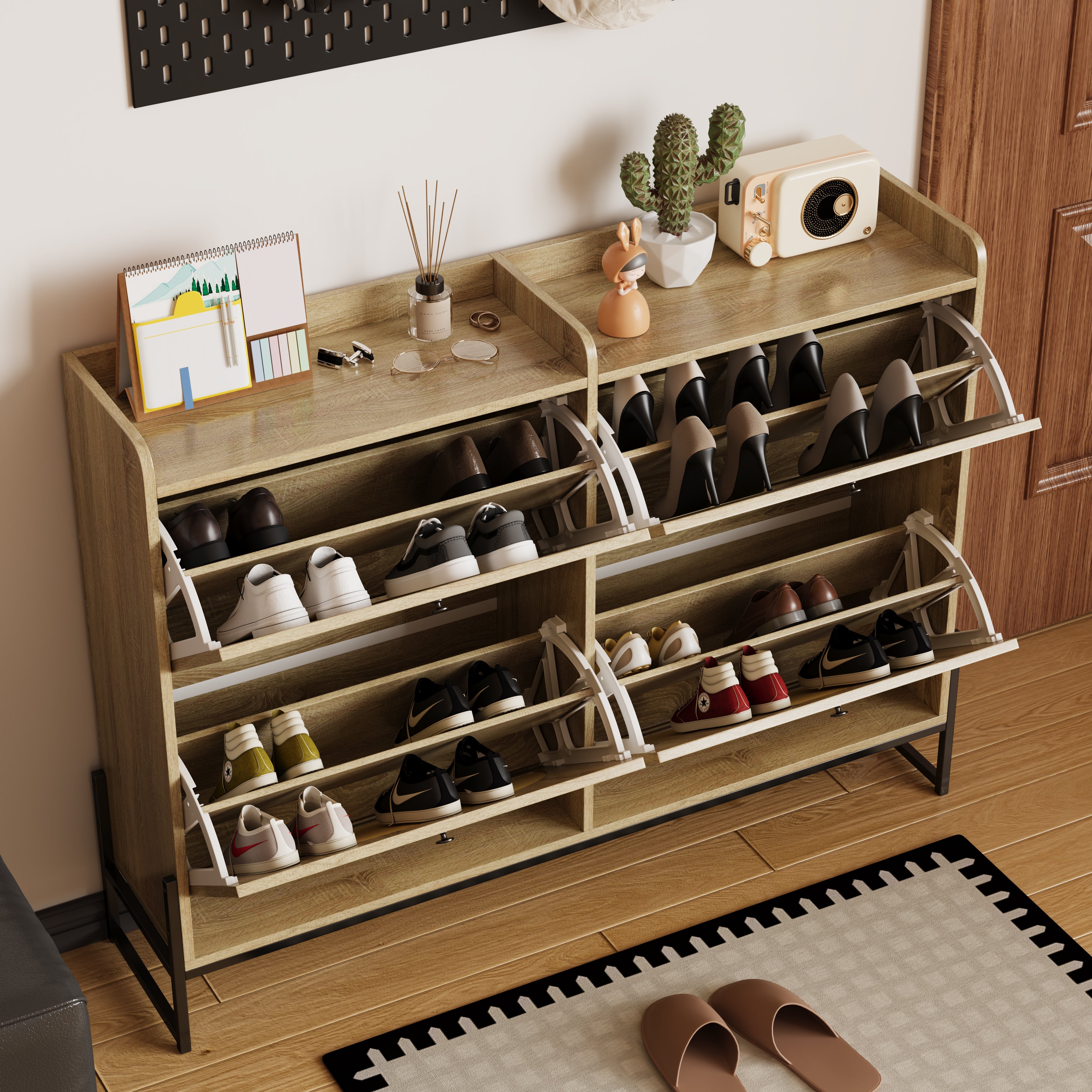 Shoe cabinet 4 flaps adjustable narrow for hallway