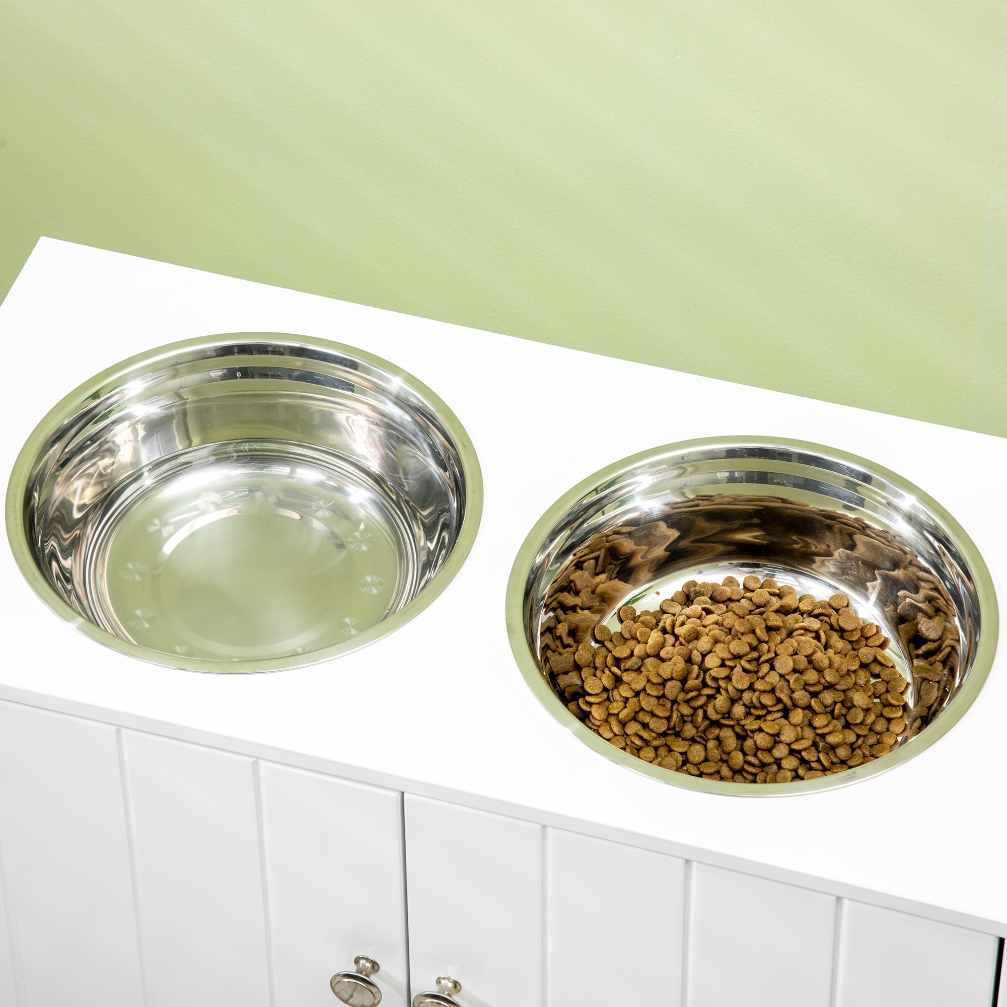 Hundenäpfe, erhöhte Futterstation, 2 Edelstahlnäpfe, Weiß