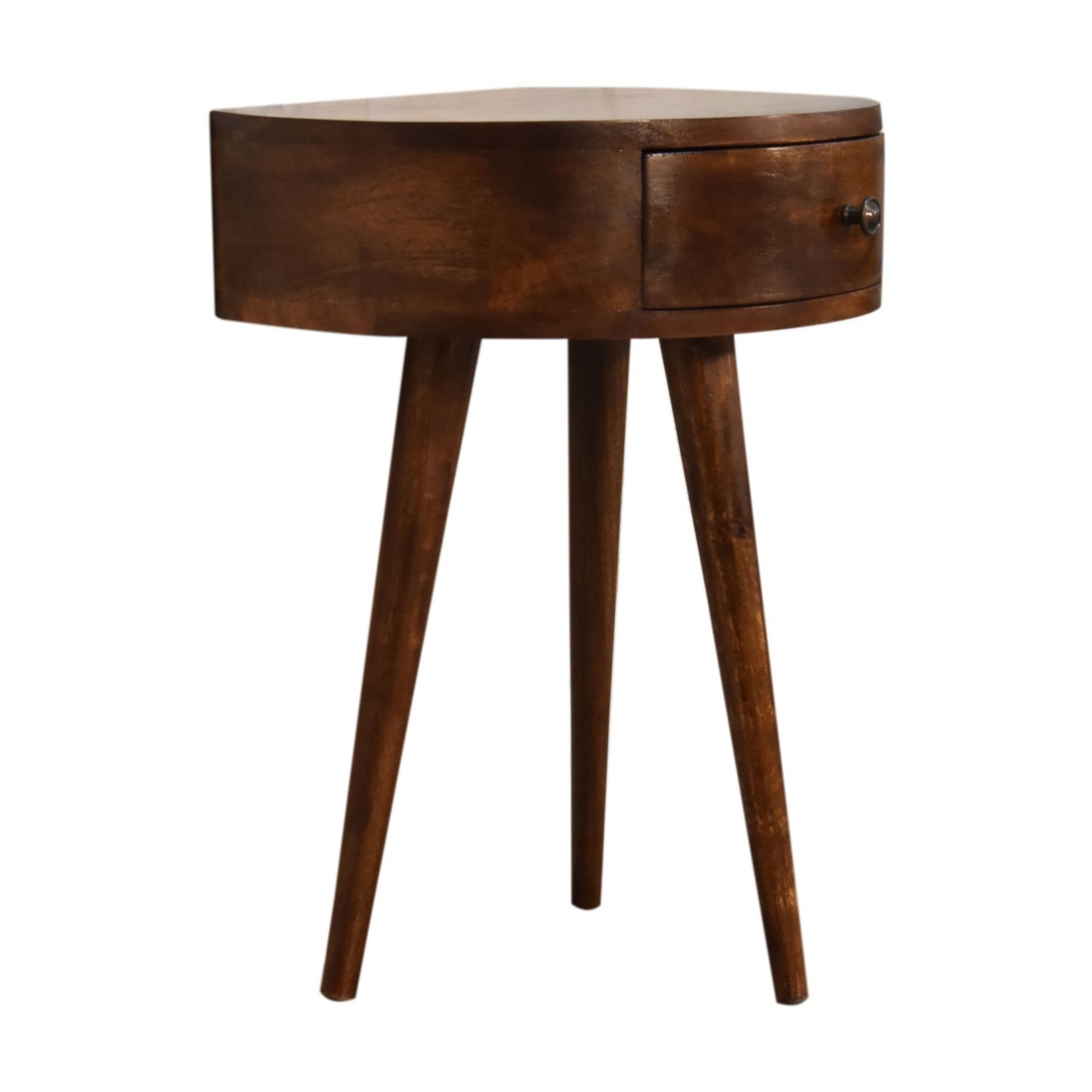 Solid Wood Semi Circle Bedside, 1 Drawer, Dark Brown Chestnut