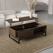 Coffee Table with Lifting Function & Storage, Steel in Walnut Black
