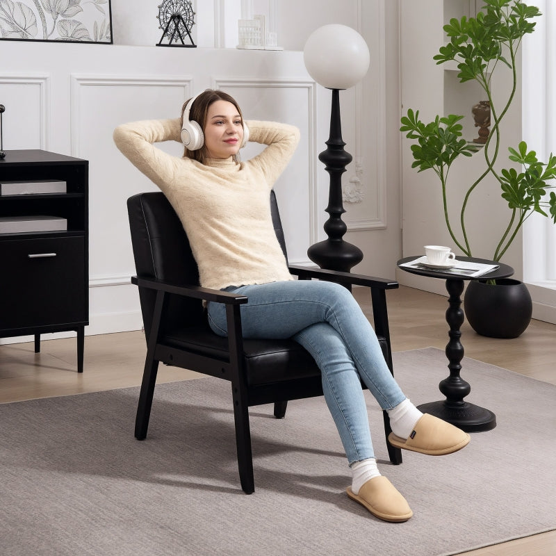 Retro-Style Accent Chair Faux Leather Black
