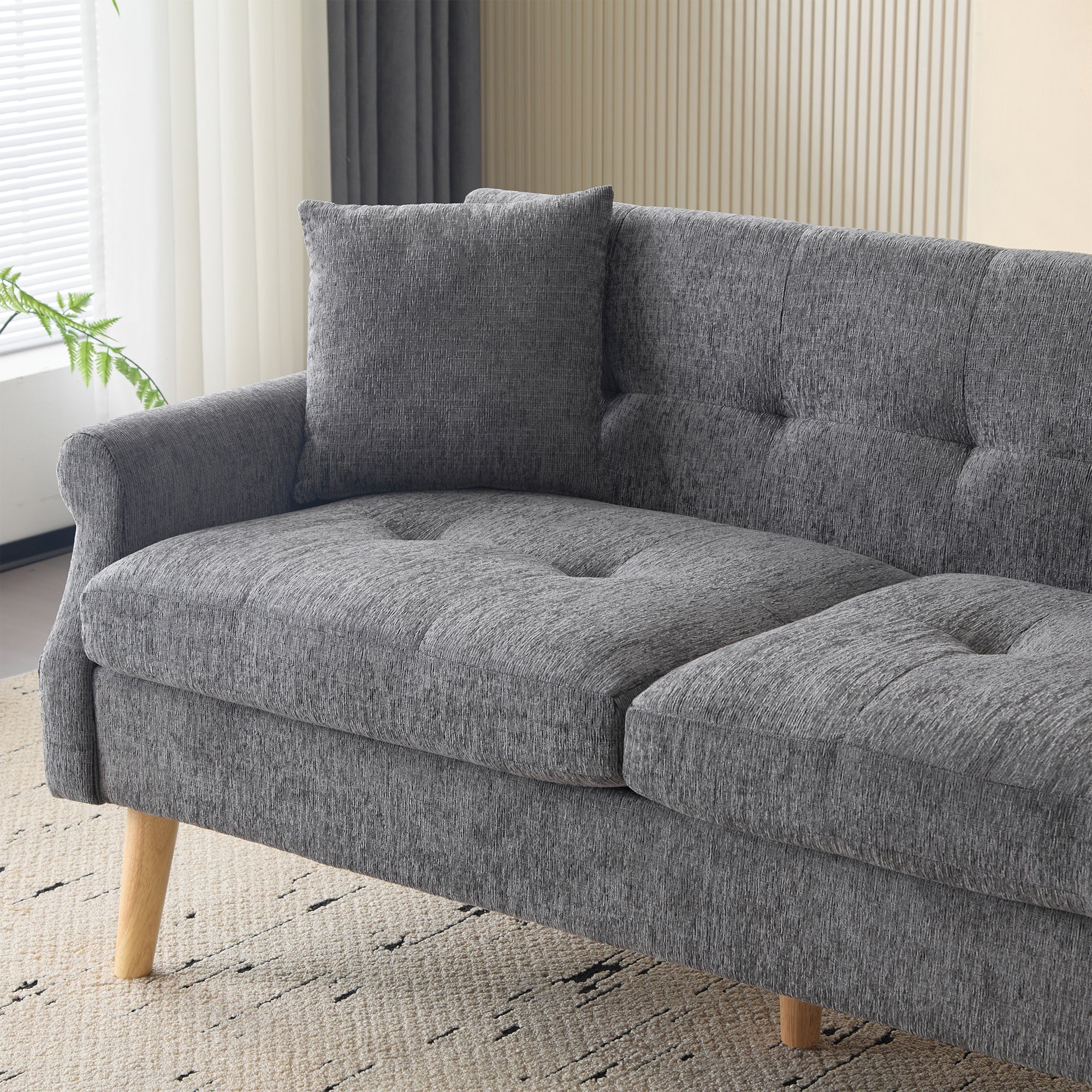 Sofa, Double Upholstered with Thick Cushions, Chenille Fabric