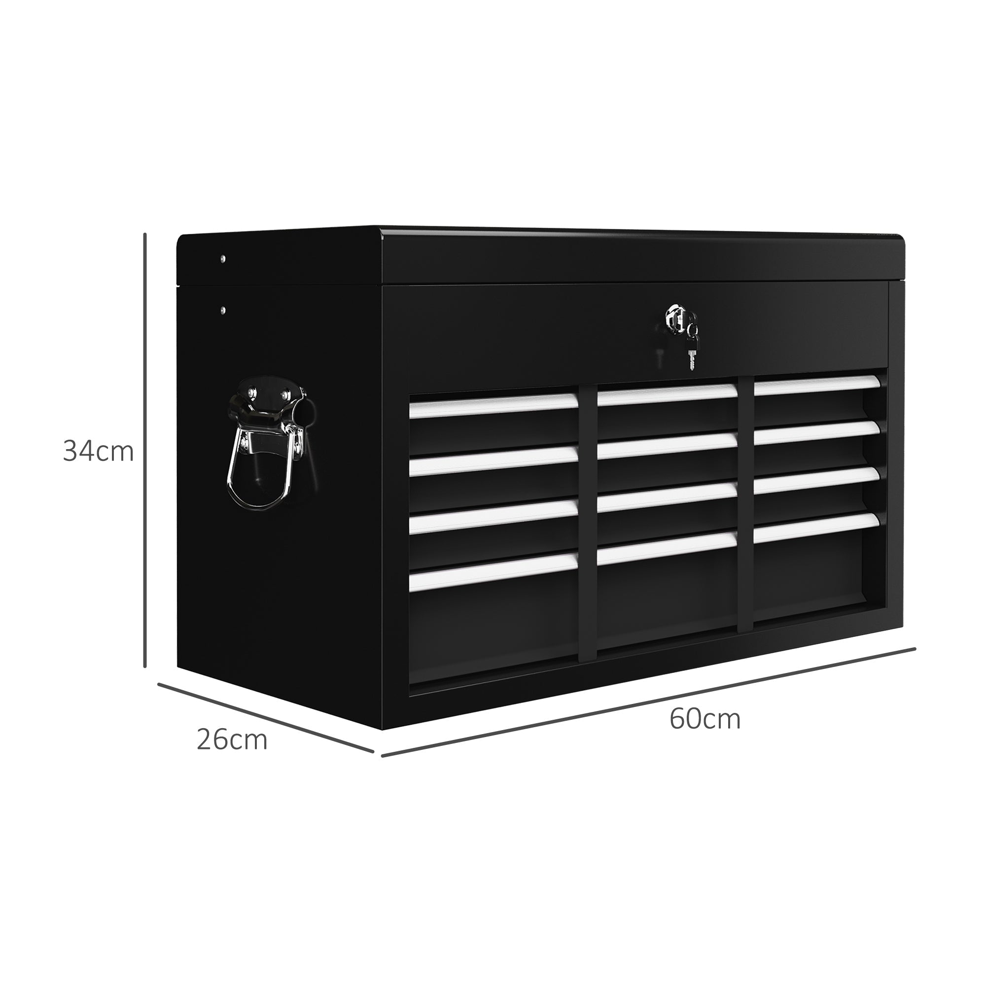 Tool box with 6 drawers, lock and handle, steel black