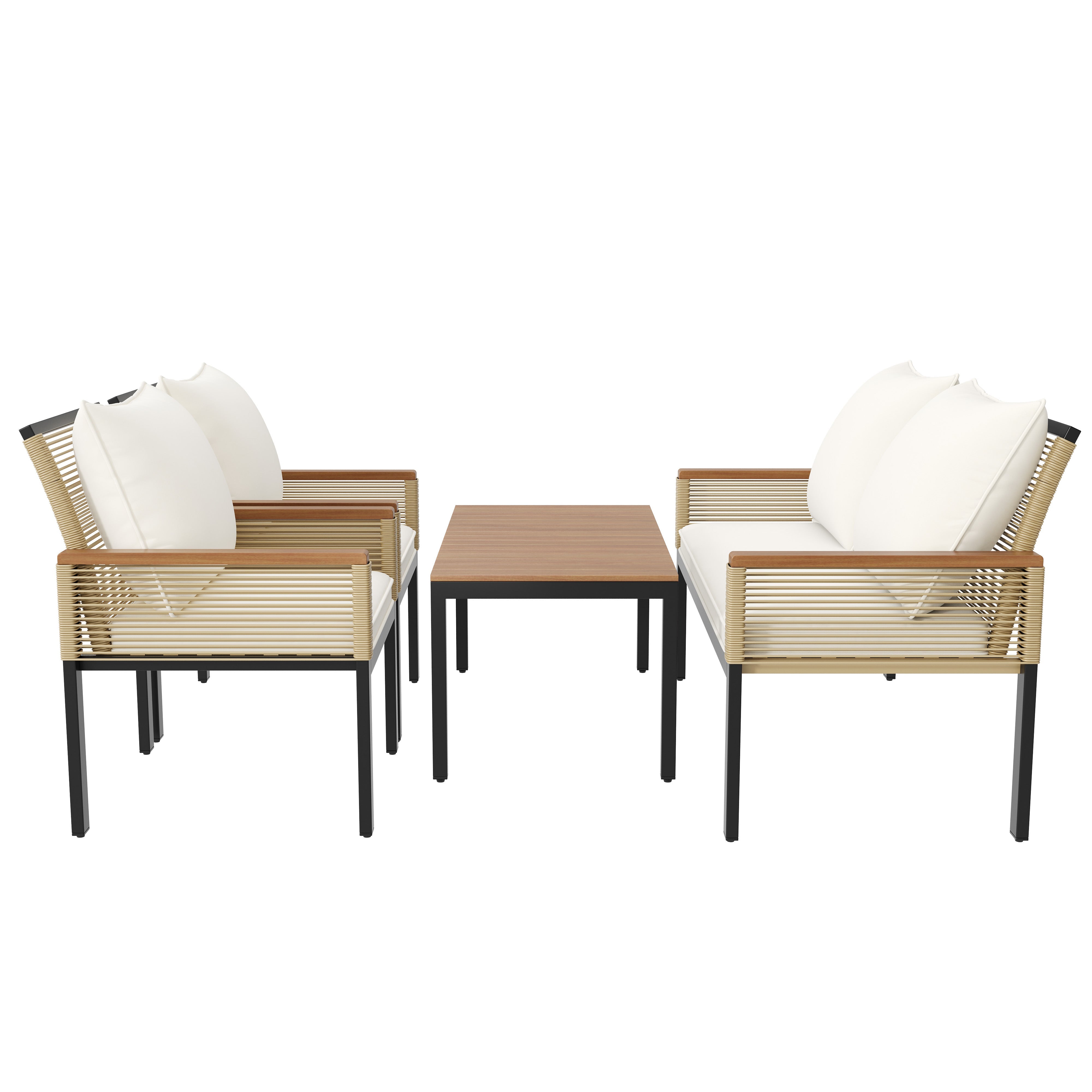 Garden Lounge Set with Double Sofa and 2 Armchairs, Rattan Beige