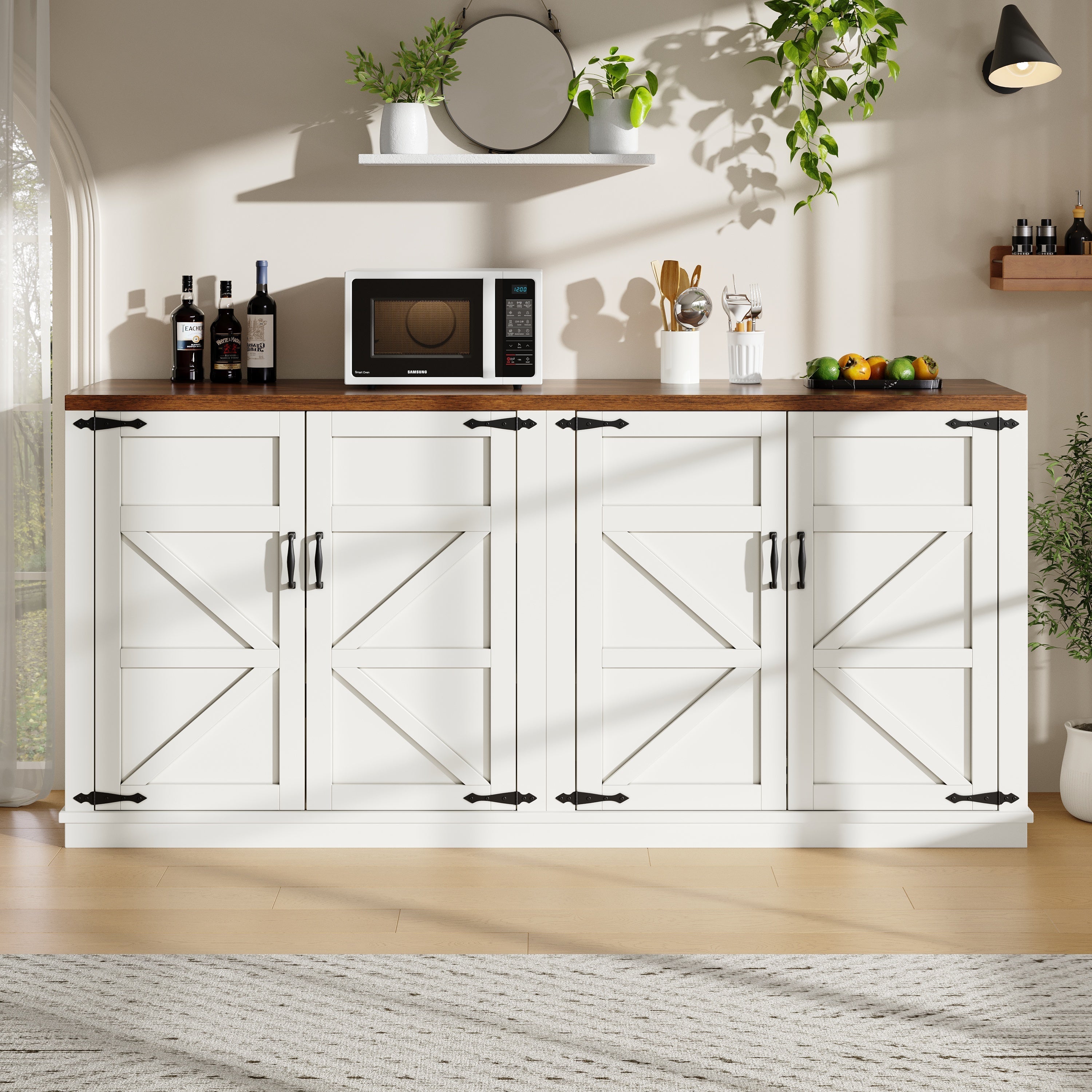 Country Sideboard 4 Doors 160x40x85cm Adjustable Shelves - White