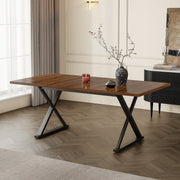 Dining Table, 180x90x75cm Seats 6-8 People Modern Style, Walnut and Black Metal