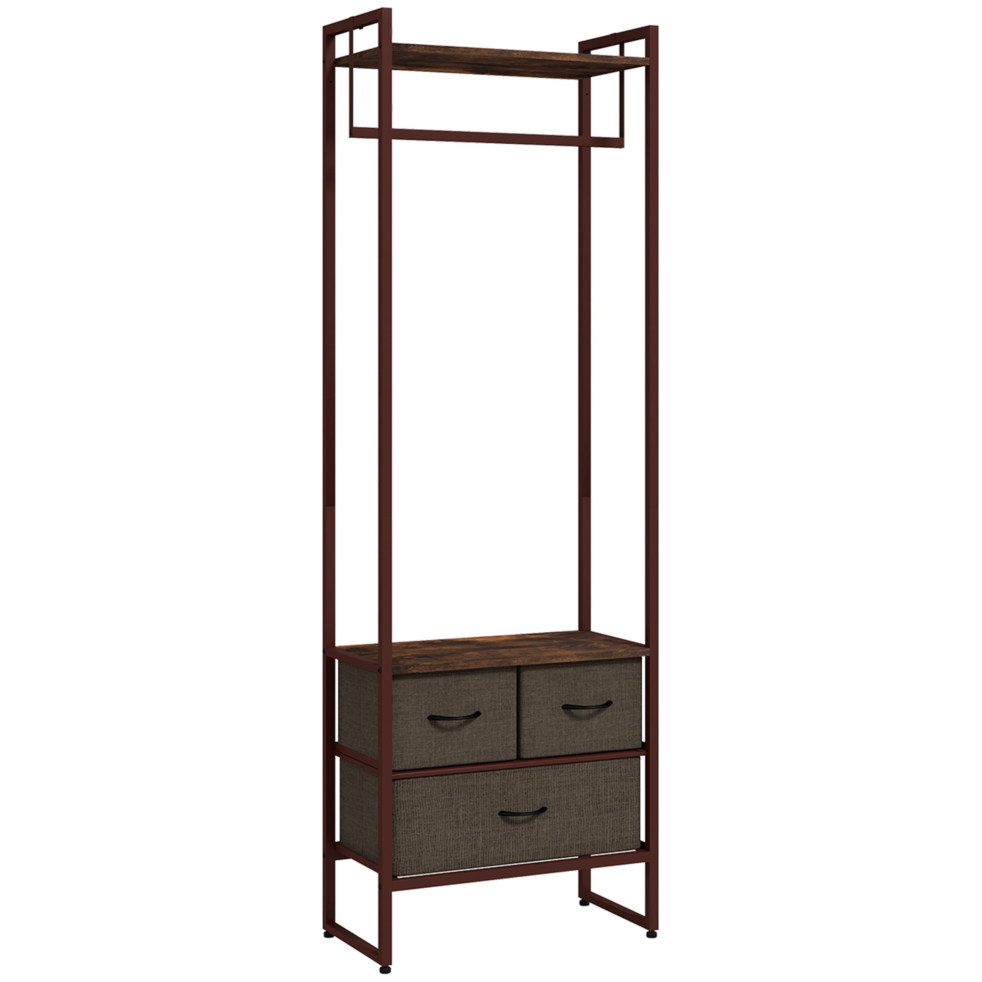 Compact Clothes Rail, Drawers and Shelf, Rustic Brown Engineered Wood