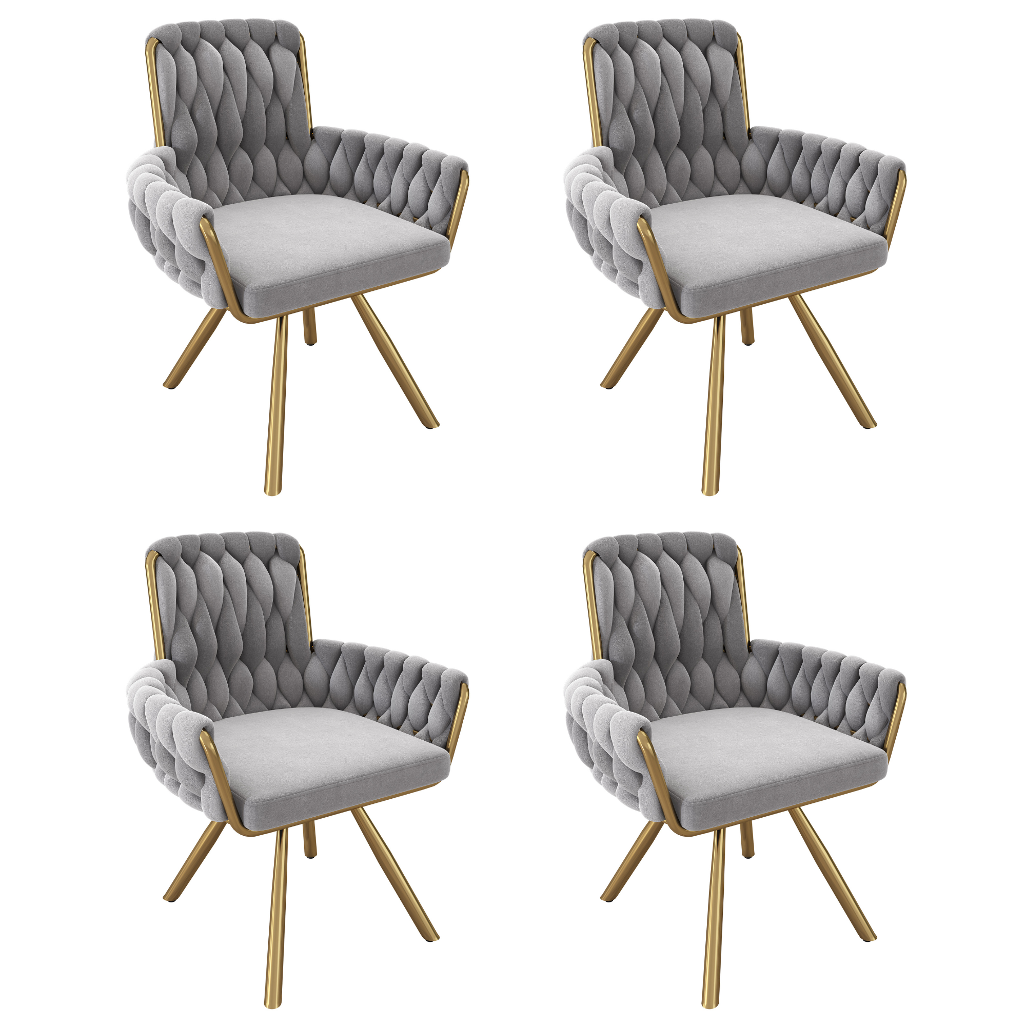Velvet Dining Chair Set of 4, Luxury Swivel Armchair with Metal Legs, Grey Velvet