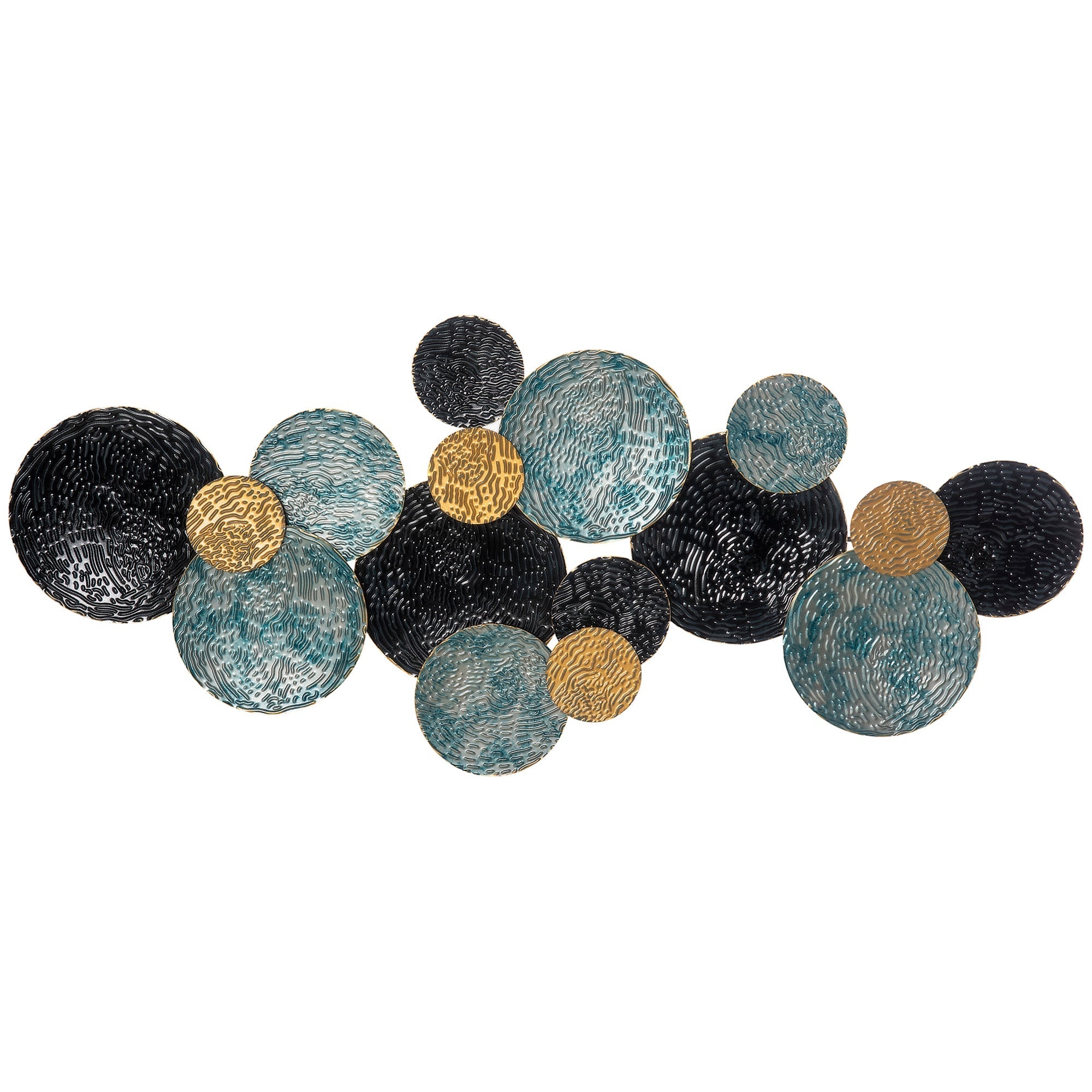 3D-Wandkunst, moderne Skulptur, 121x53cm, Gold Schwarz Blau Metall