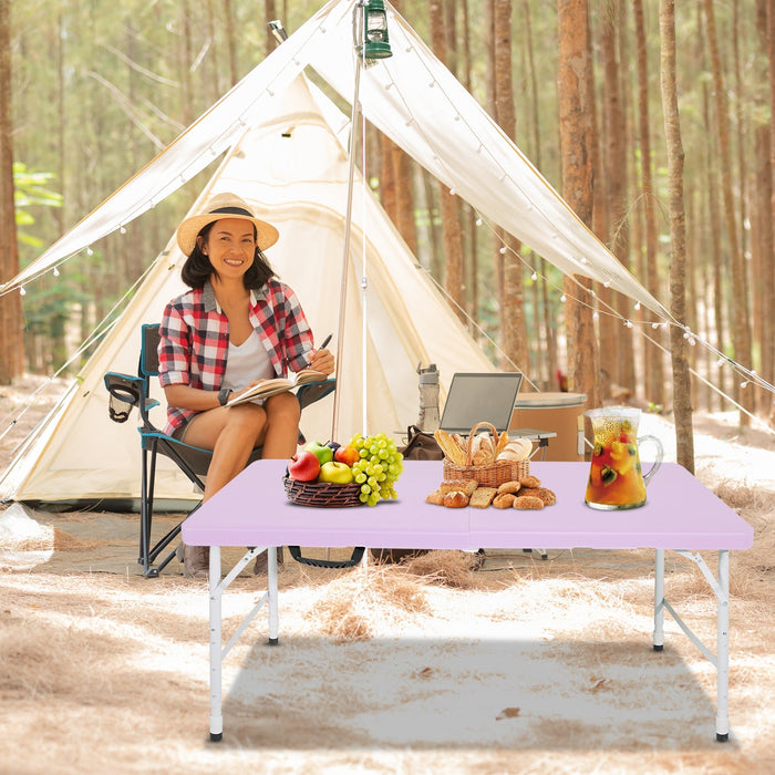 Portable Folding Table 125cm, Adjustable Height, Purple