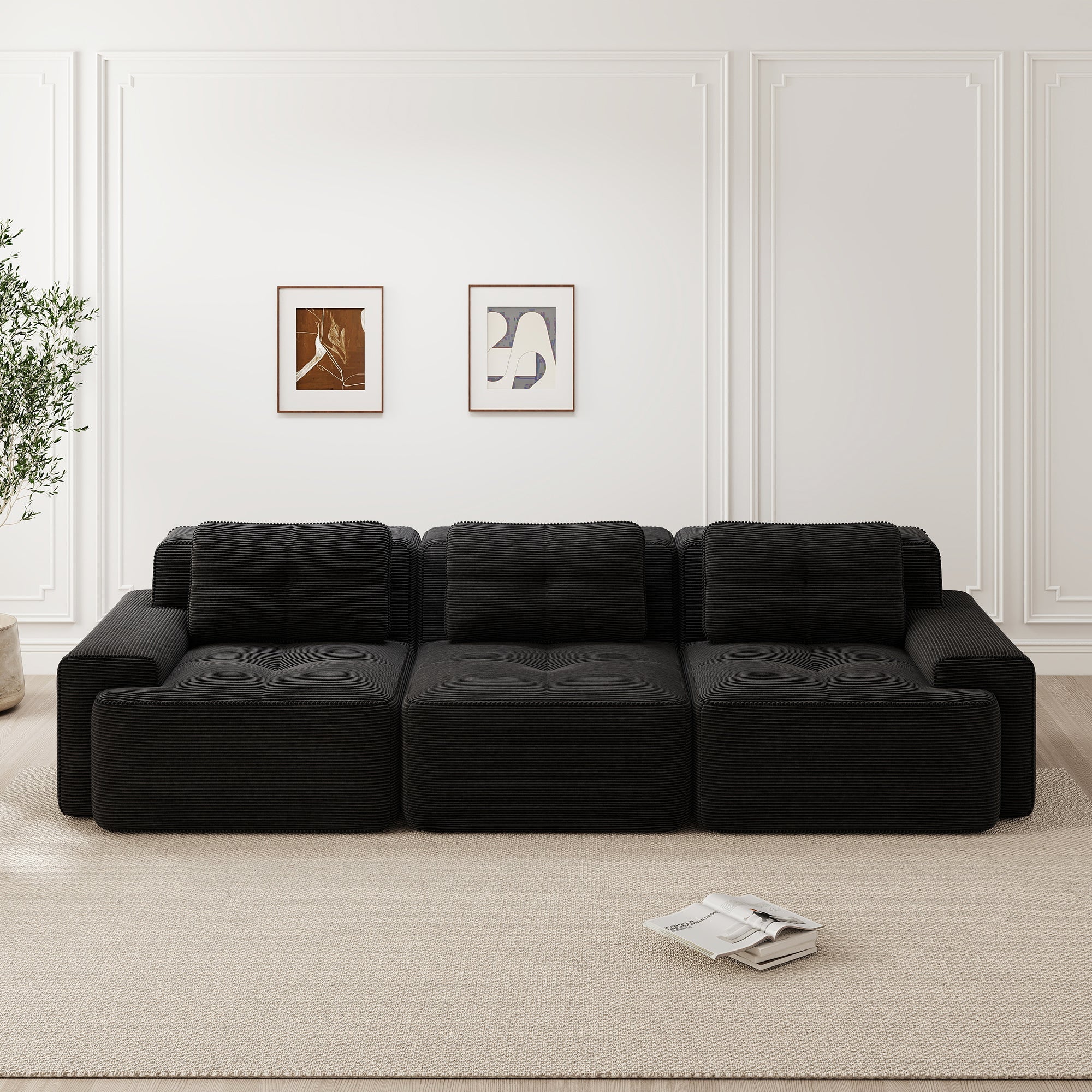 Cloud Modular Sofa Boneless Oversized Corner 3-Seater Corduroy Black