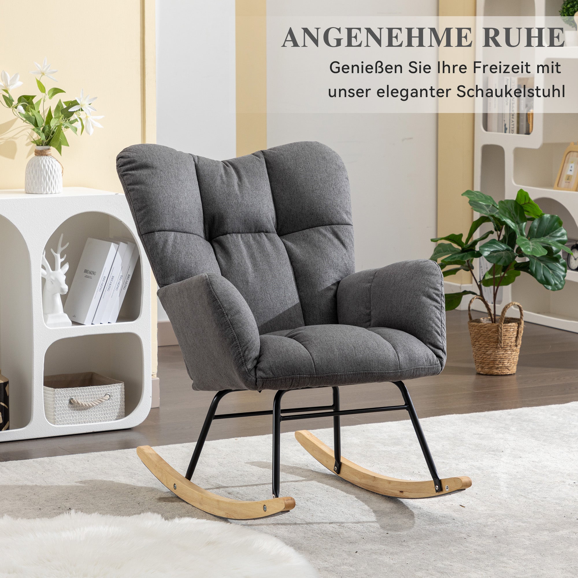 009 Mid-Century Modern Armchair with Quilting, Upholstered Seat, Linen Fabric, Grey