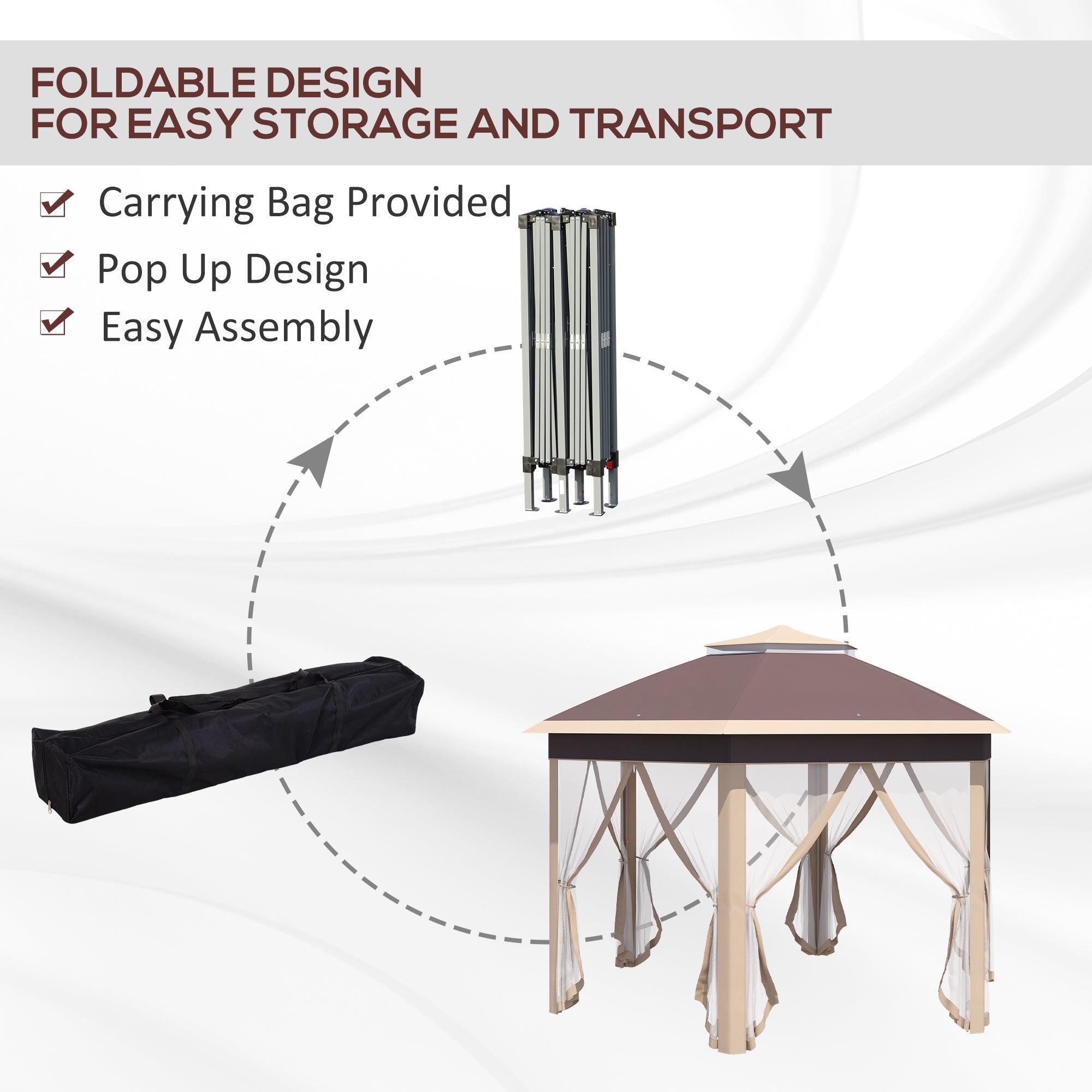 Pop-up Folding Pavilion, Hexagonal 4x4m Water UV-Resistant Double Roof, Polyester Beige/Khaki