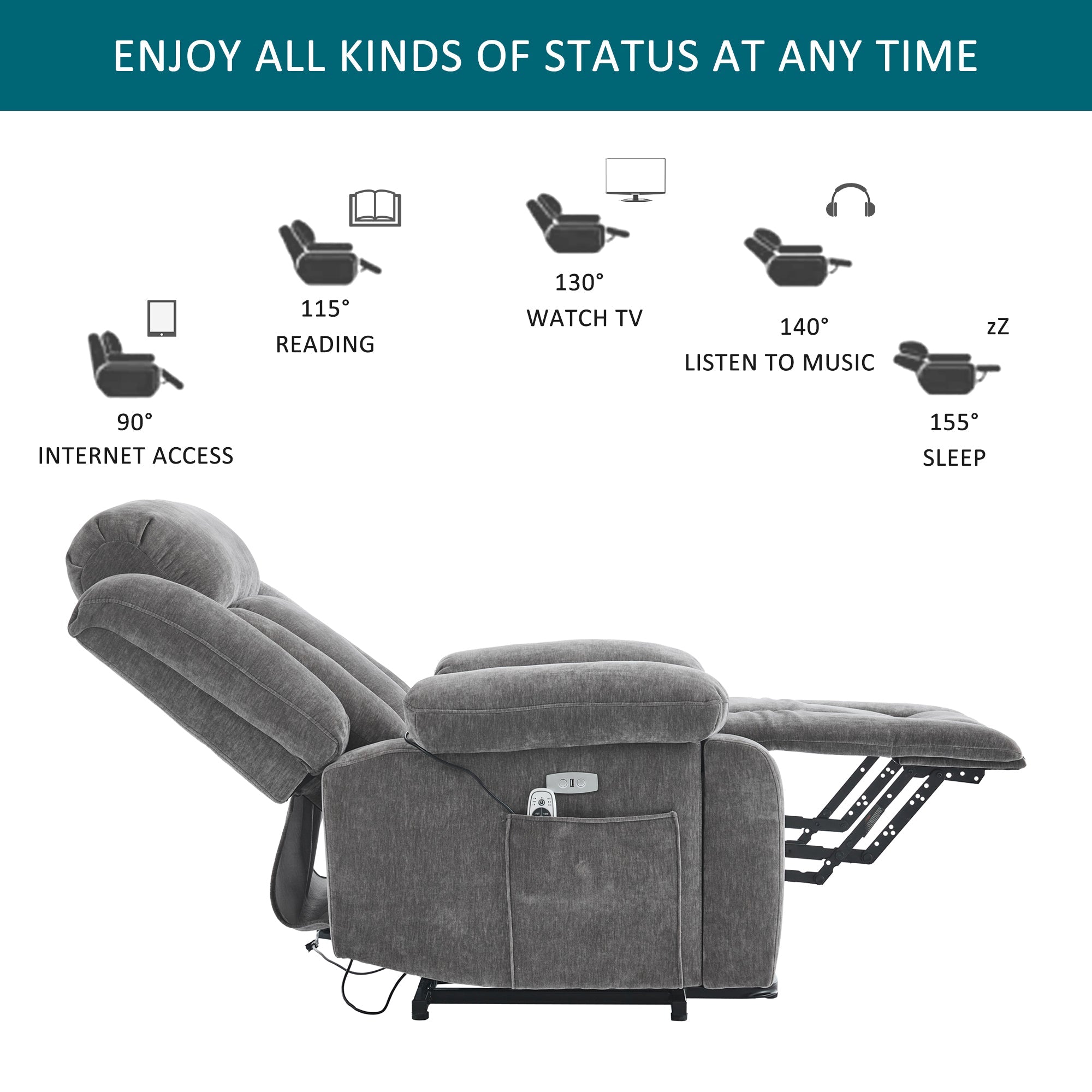 Electric Power Lift Recliner Chair Sofa with Massage, Heat, Heavy Duty, and Safety Motion Fabric