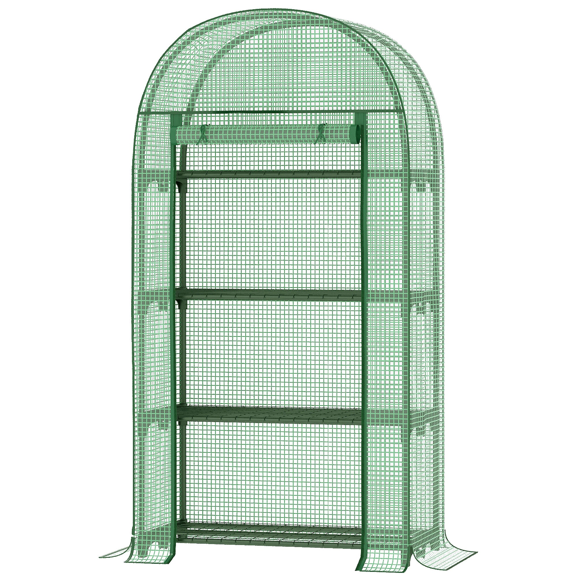 4 Tier Mini Greenhouse, Portable with Storage Shelf and Roll-Up Zipped Door, Green PE Cover