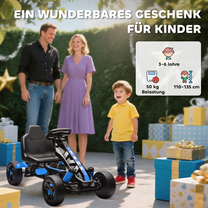 Pedal Go-kart with Brake and Non-slip Wheels, Metal Frame, Blue
