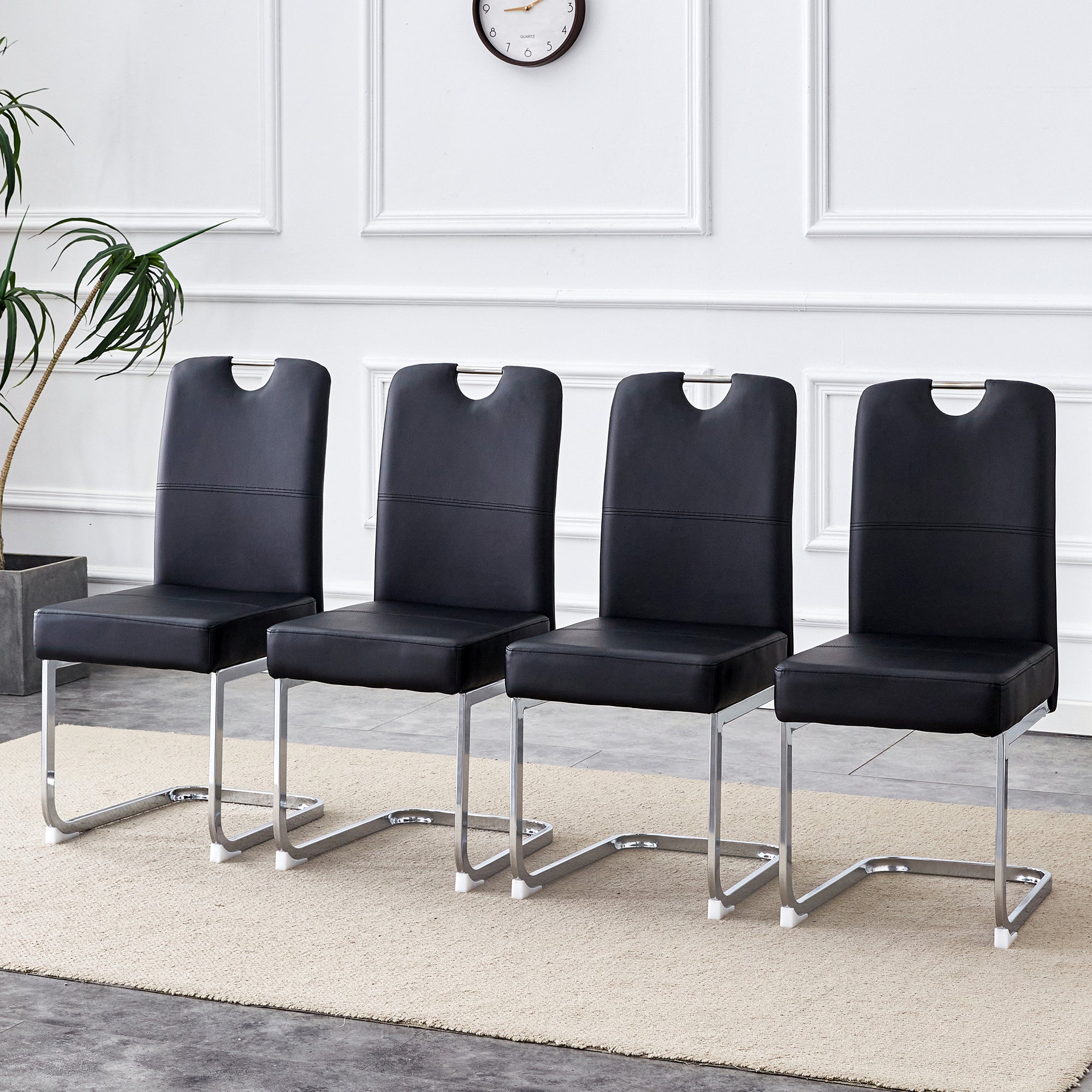 Set of 2 Dining Chairs Thickened Ergonomic Spring - Black