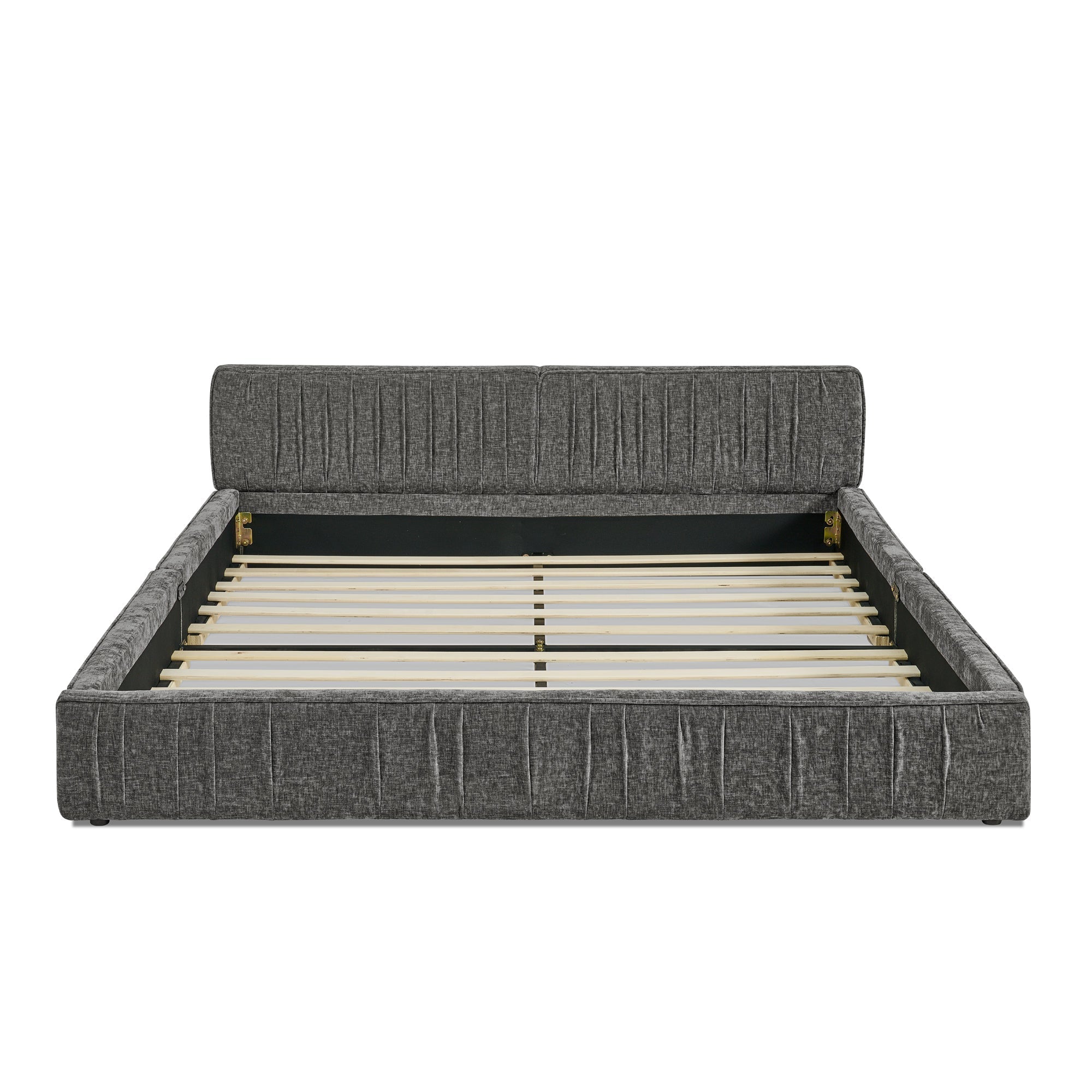 Double Bed 140x200cm Chenille Cover Iron Frame - Dark Grey