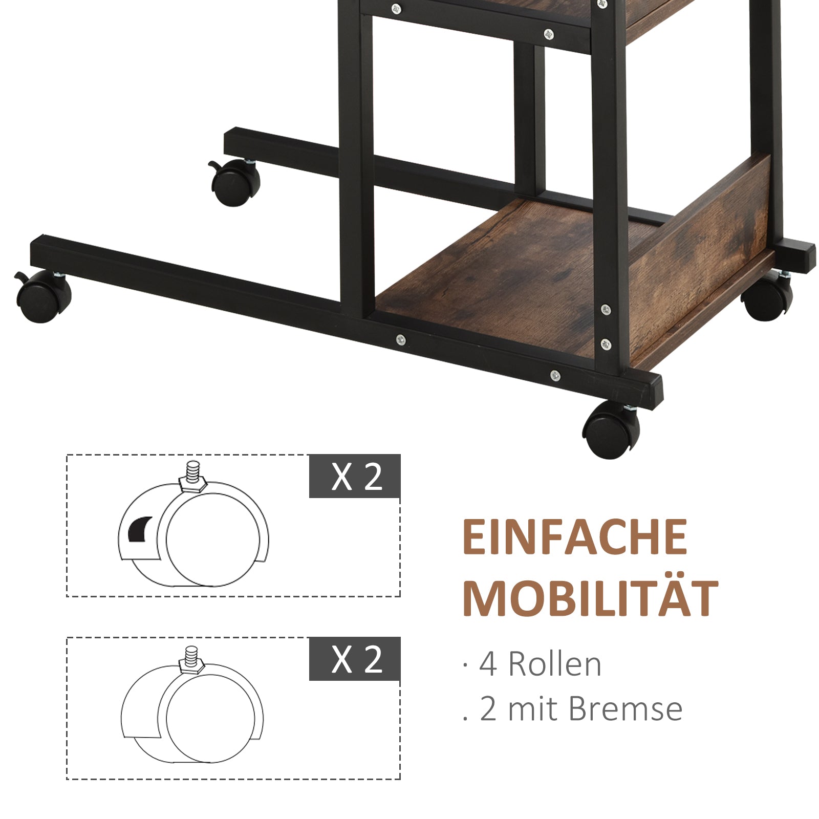 Beistelltisch, höhenverstellbarer Couchtisch 80x40x72-82 cm 2 Ablagen schwarzes Metall