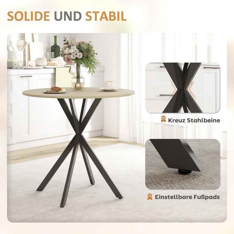 Esstisch, runder Küchentisch für 2 Personen im Industrial Style, Eiche