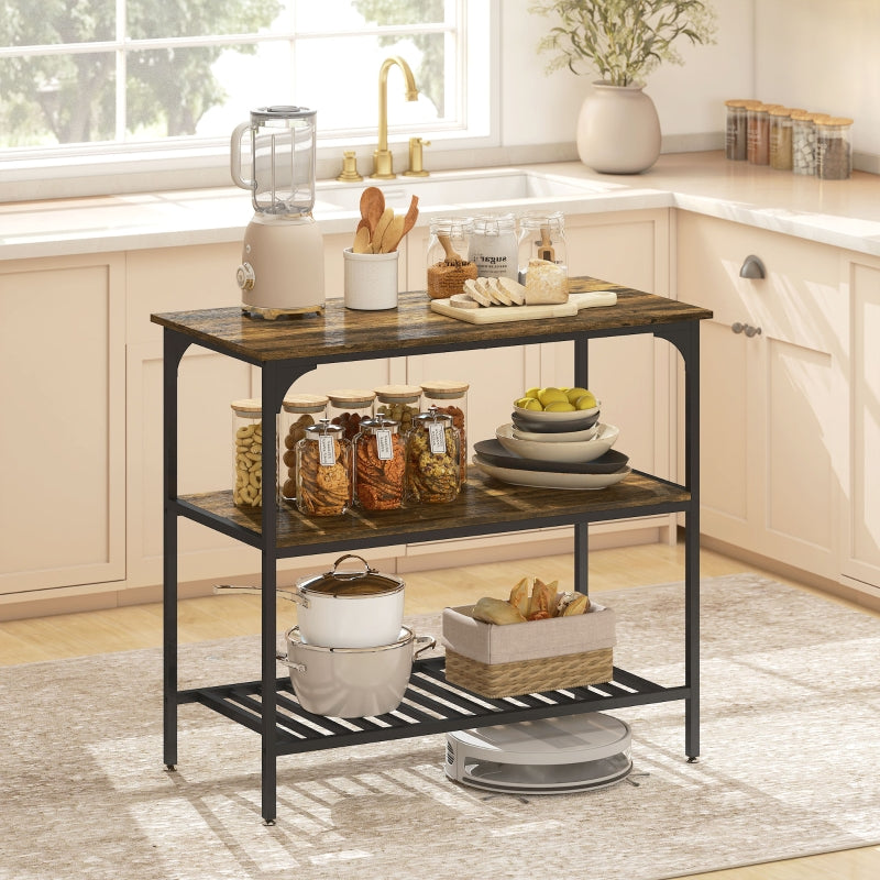 Baker's Shelf, 3-Tier Kitchen Shelf, Steel Frame, Rustic Brown+Black