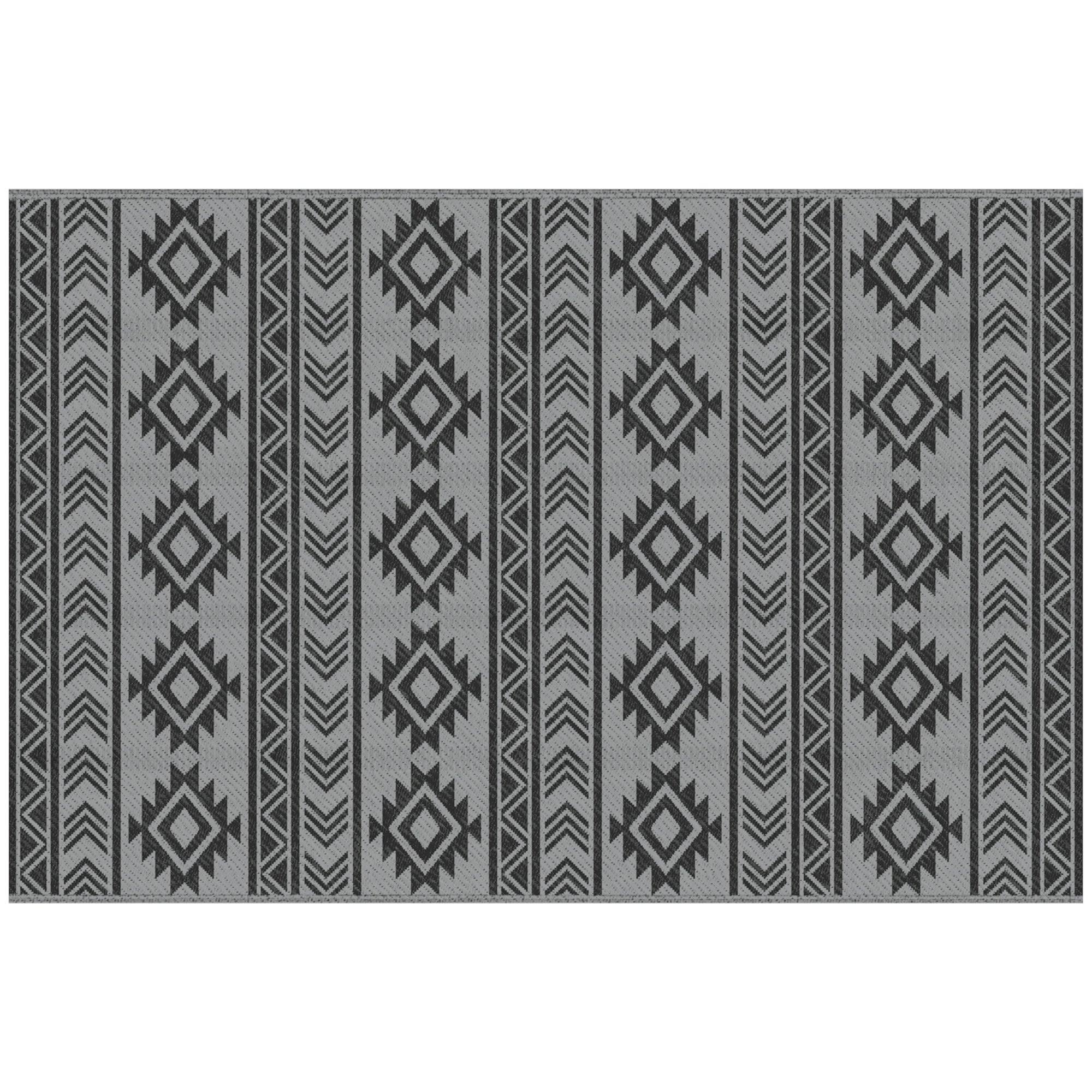 Outdoor Rug, Waterproof Double-Sided Plastic Balcony/Terrace 182x274 cm, Black/Grey