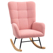 Rocking chair with armrests, teddy velvet, pink