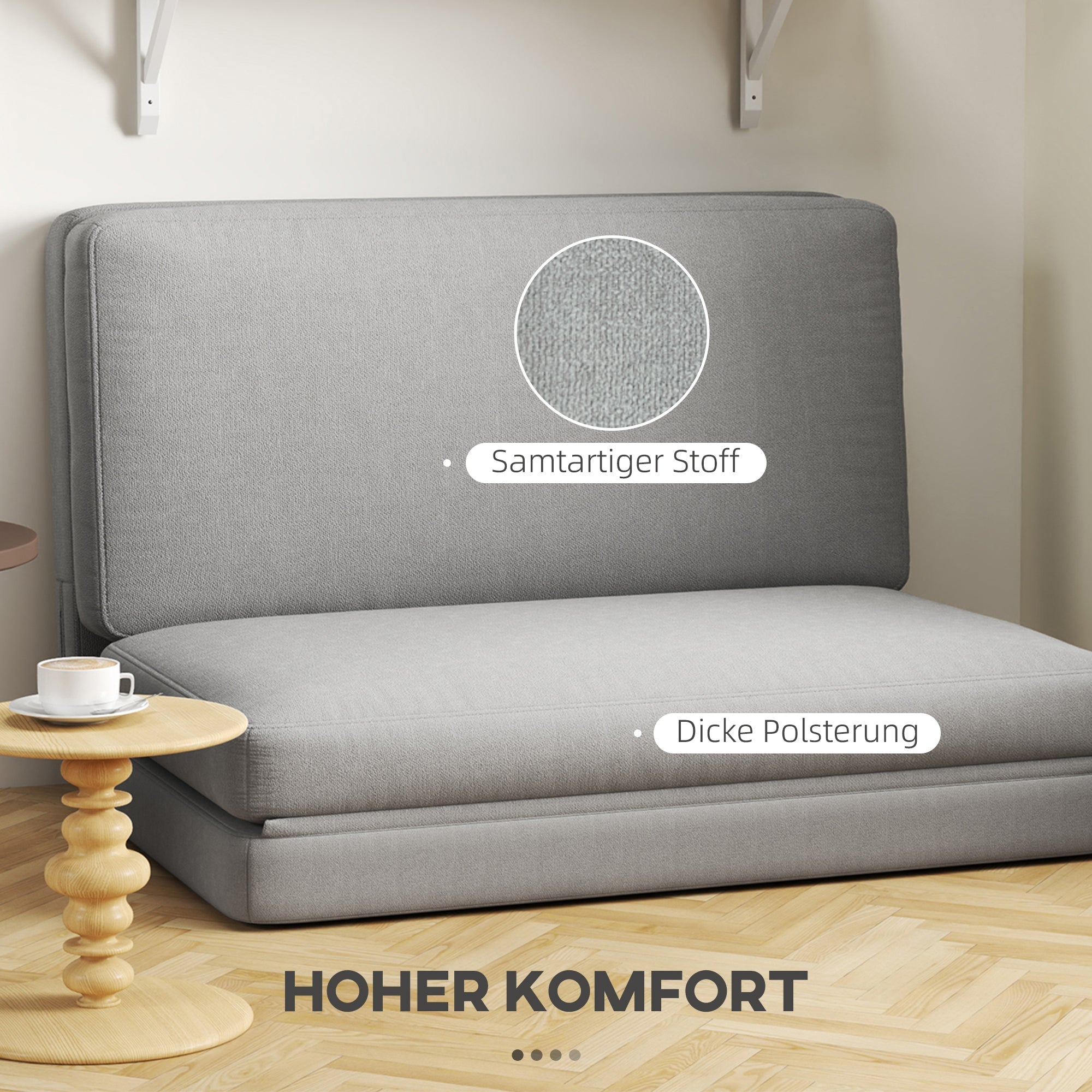 3-in-1 Schlafsofa mit Stauraum, Samt, Hellgrau