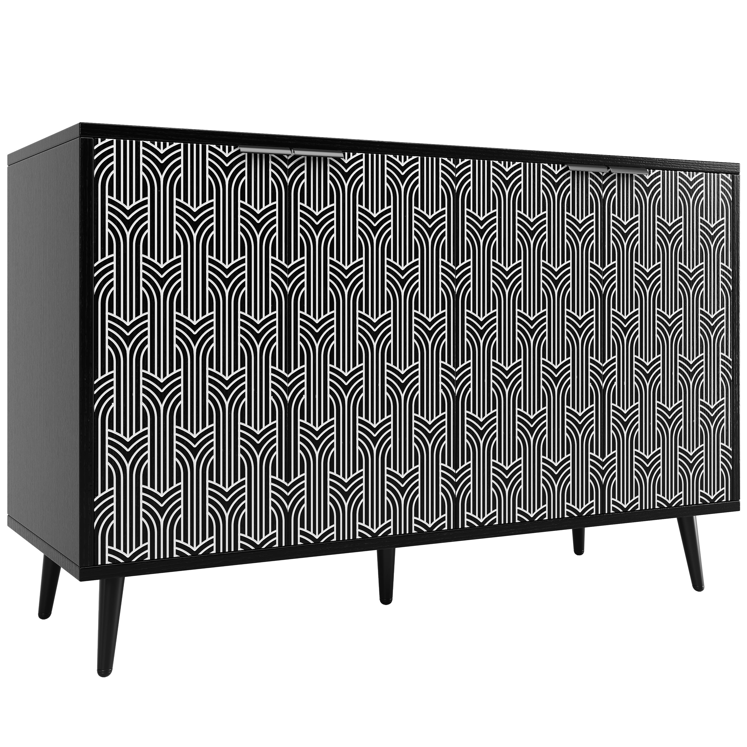 Dining Room Cabinet Freestanding Storage Unique Carved Herringbone Door Black