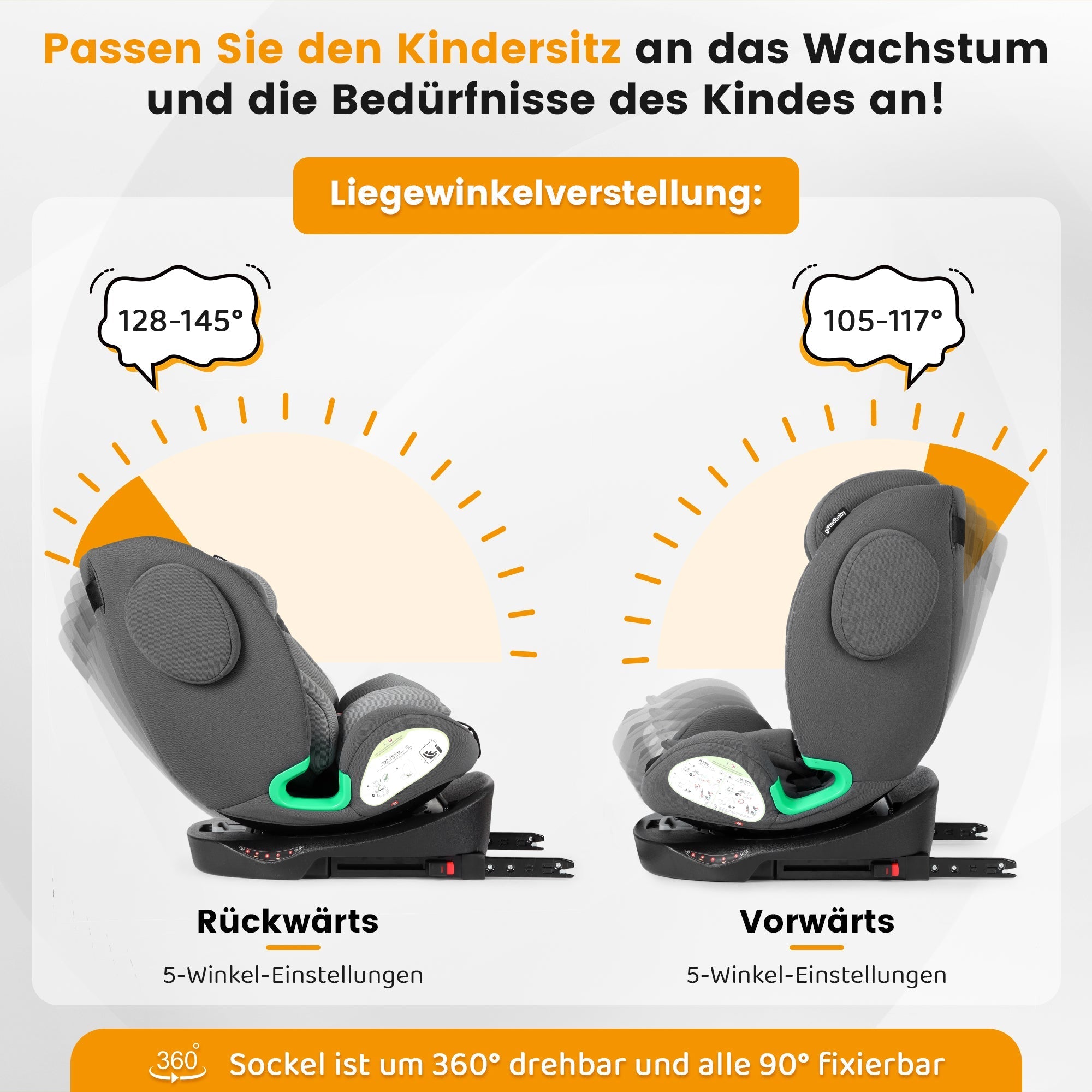 Child Car Seat 360° Rotating i-Size ISOFIX 40-150cm (0-36kg) Grey