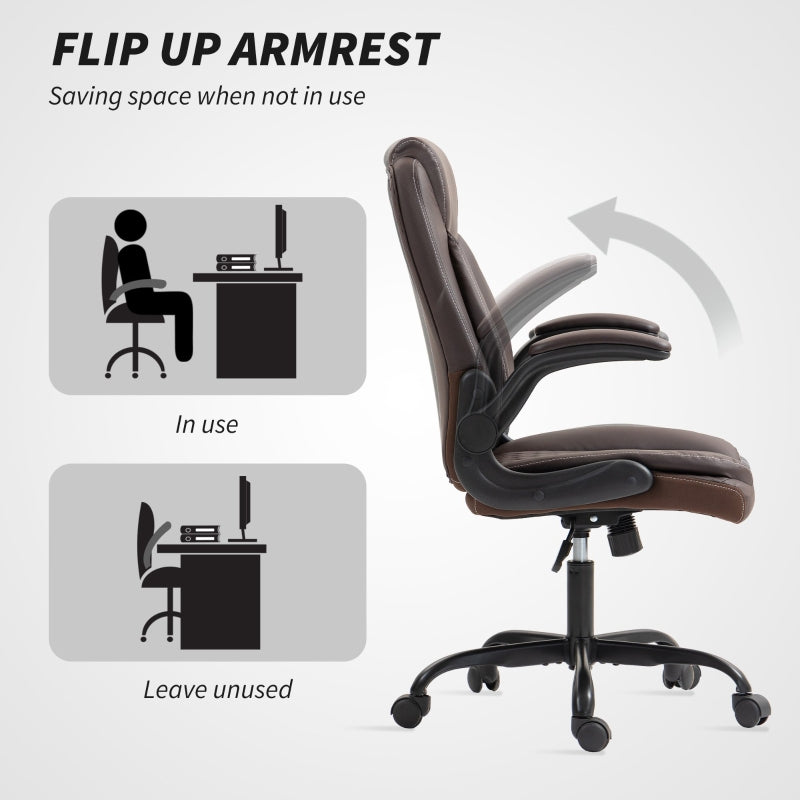 Faux Leather Office Chair with Flip-Up Armrests, Brown