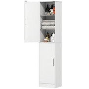 Bathroom Cabinet Narrow Tall 2 Doors Adjustable Shelves, White