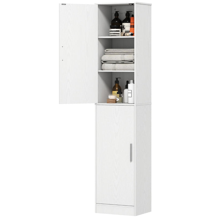 Bathroom Cabinet Narrow Tall 2 Doors Adjustable Shelves, White
