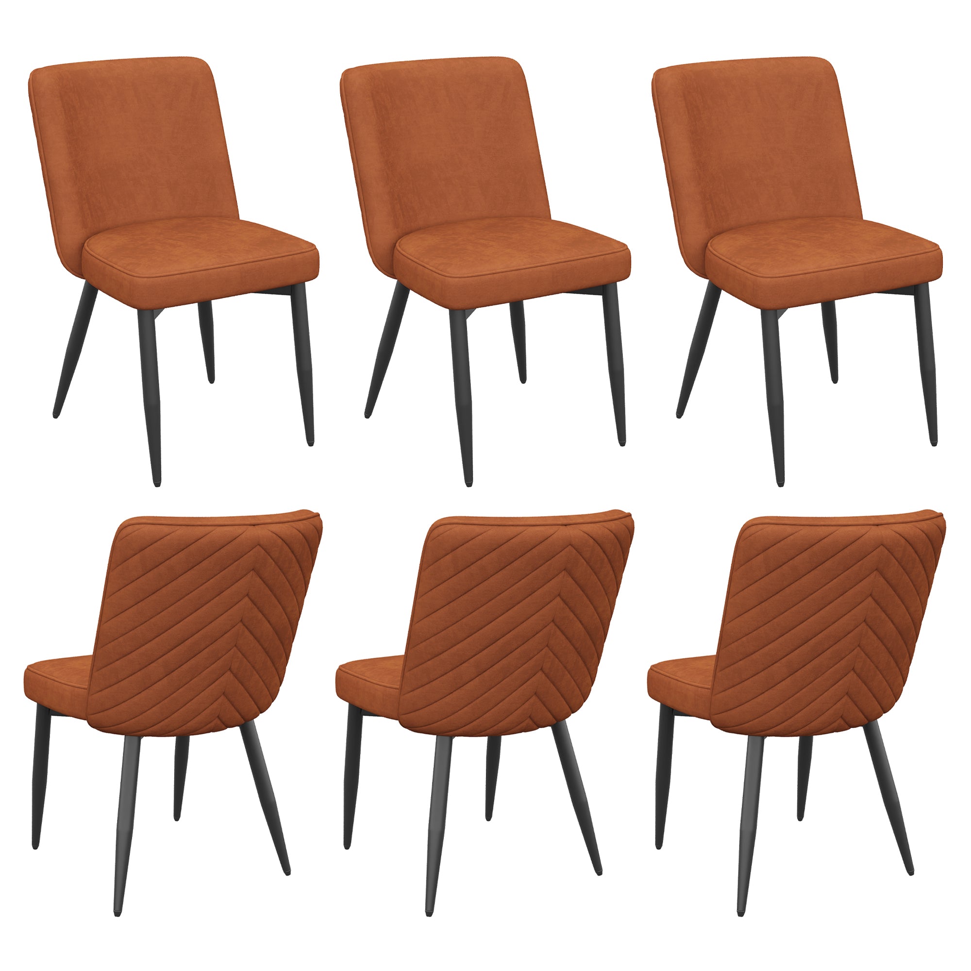6 Dining Chairs, Modern Comfortable and Breathable, Rust Velvet Fabric