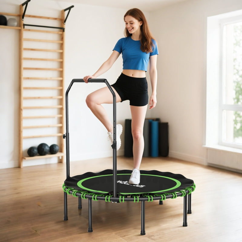 Fitness Trampoline Adjustable Handrail Indoor Outdoor - Green