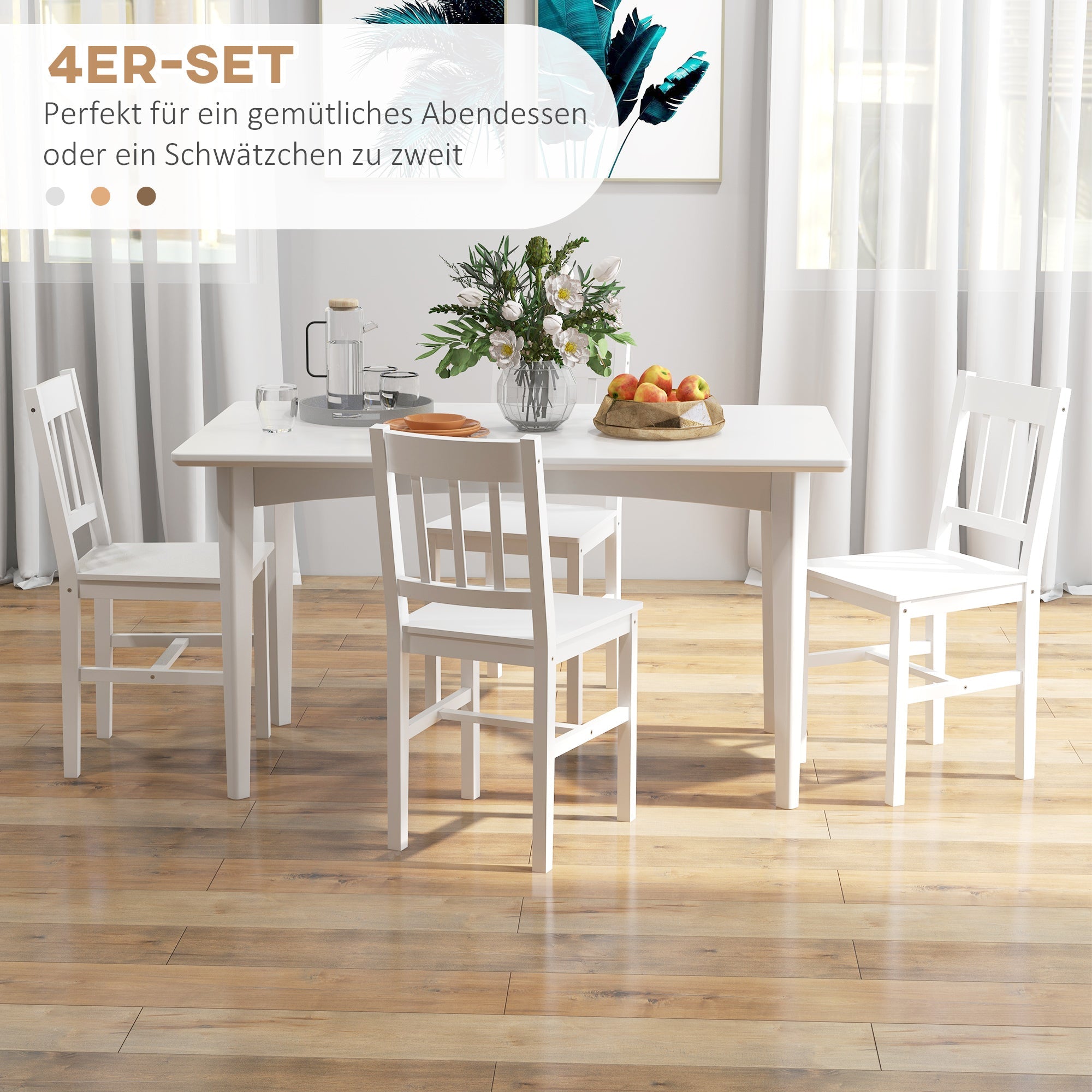 Dining Chairs Set of 4 Modern Kitchen with Backrest, Pine Wood White