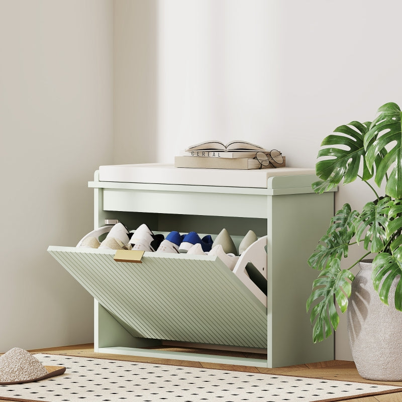Elegant Six Shoe Bench with Top Seat - Green