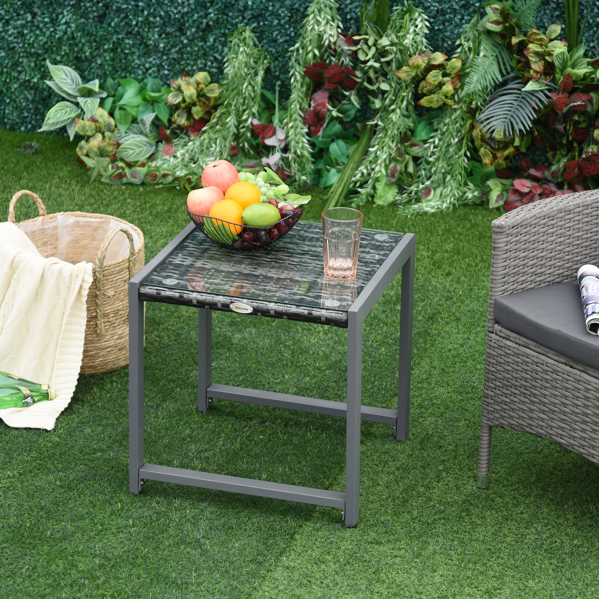 Garden/Side Table Tempered Glass Polyrattan Aluminum