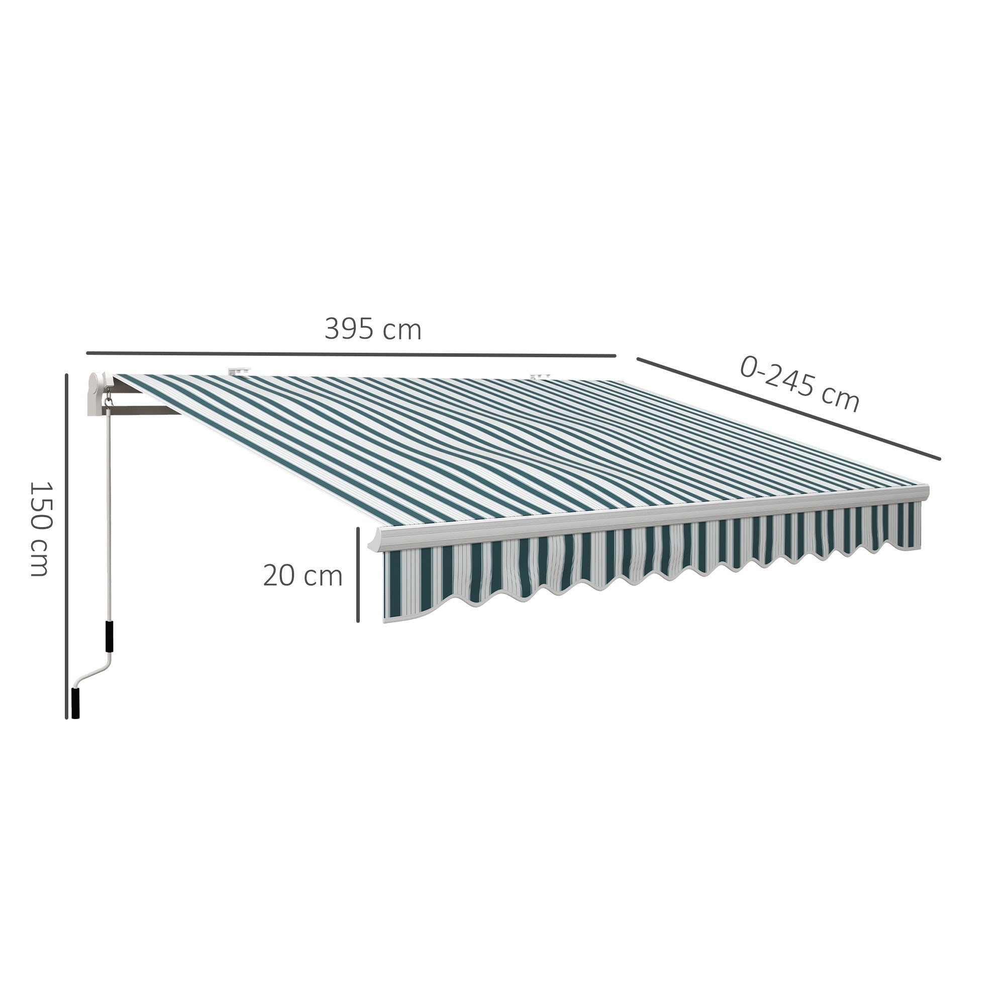 Manual Folding Arm Awning, 4m Wide Hand Crank Sunshade Wall-Mounted, Aluminum White and Green