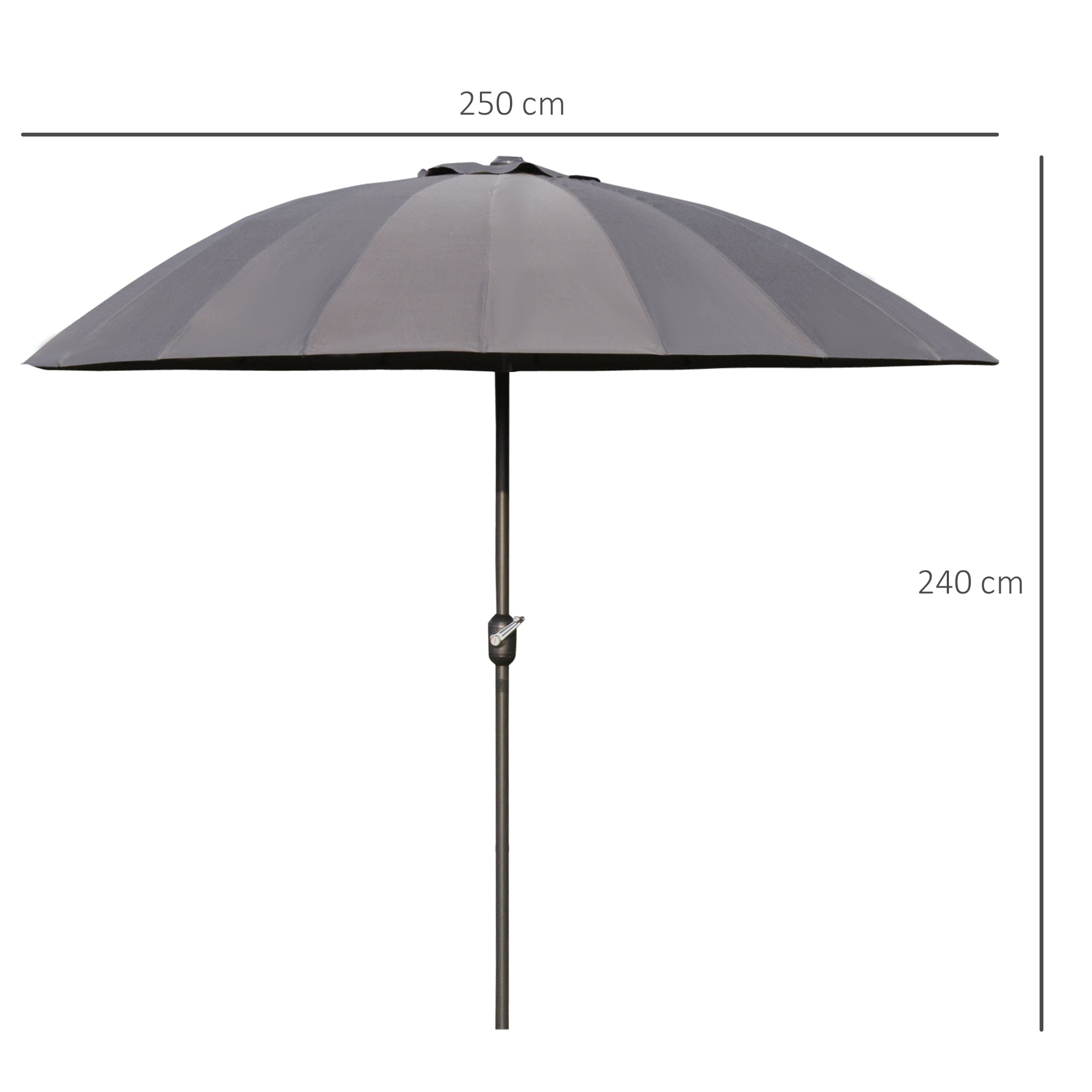 2.5m Shanghai Garden Parasol Umbrella Crank & Tilt Adjustable Outdoor Sun Shade Grey