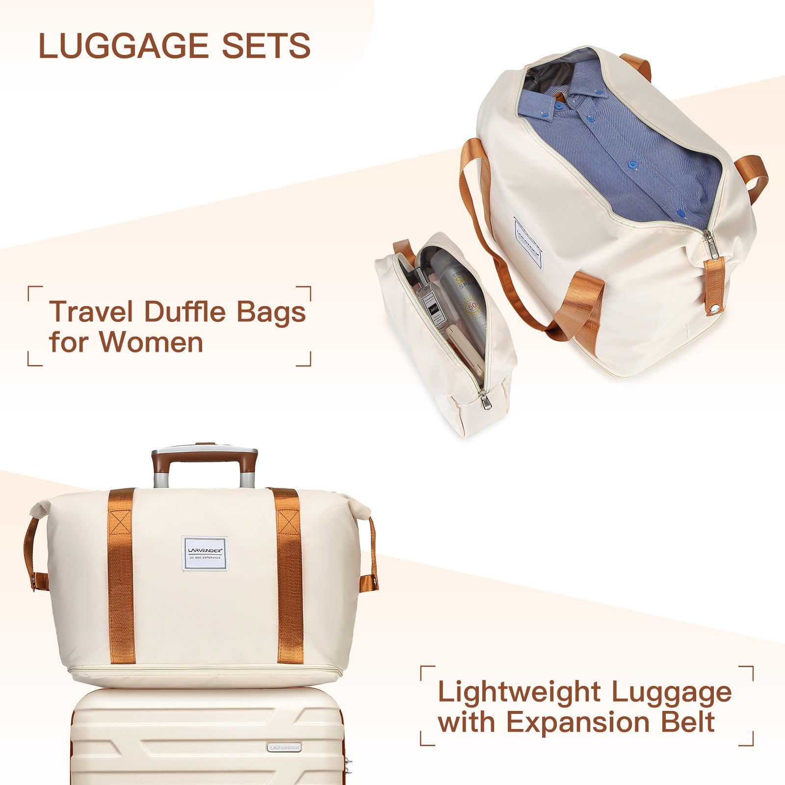 Luggage Sets 6 Piece Hardside Expandable with Spinner Wheels, Cream