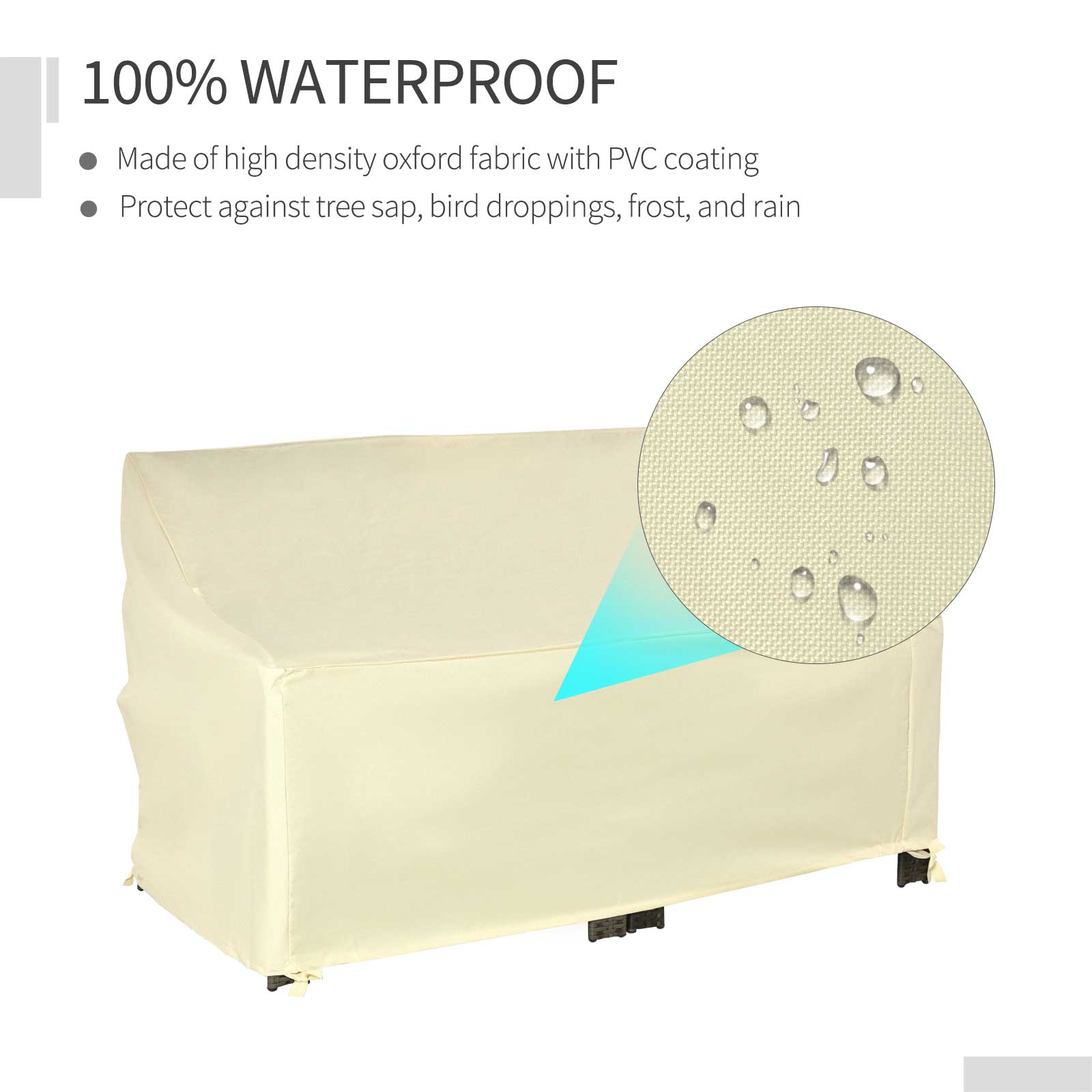 Möbelbezug, 2-Sitzer-Sofaschutz wasserdicht für Garten und Terrasse, Beige 600D Oxford-Gewebe