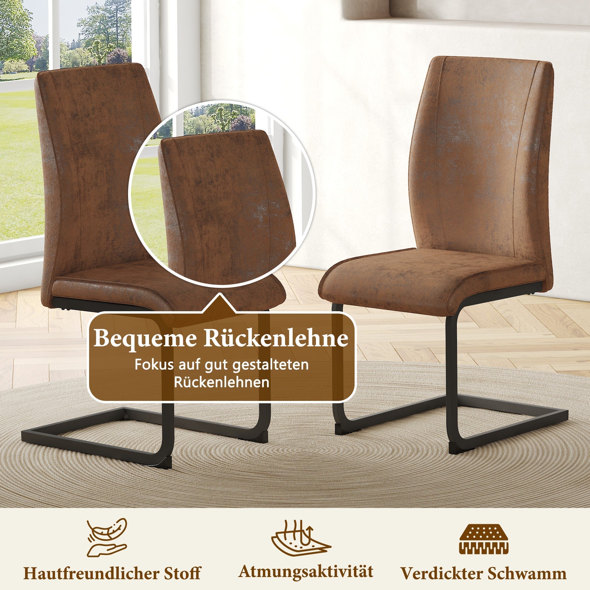Dining Chairs Set of 2 Ergonomic Design - Faux Leather Brown