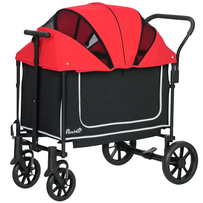 Hundebuggy, faltbarer Kinderwagen für Hunde & Katzen, bis 30 kg, Rot