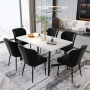 Velvet Dining Chair, Button Tufted with Solid Wood Legs & Knocker Ring (Set of 6), Black