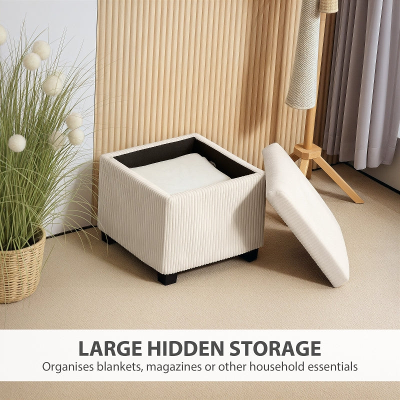 Storage Ottoman Bench Footstool 40cm Storage Chest Corduroy Beige