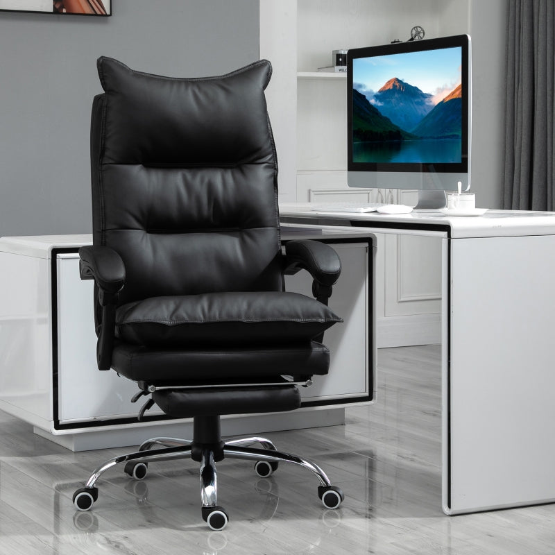 Vinsetto Office Chair, Height-Adjustable Desk with Footrest, Black Faux Leather