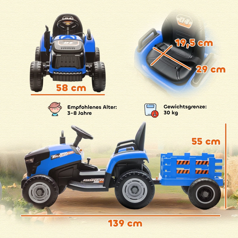 Electric Children's Tractor with Remote Control and Soft Start, Blue