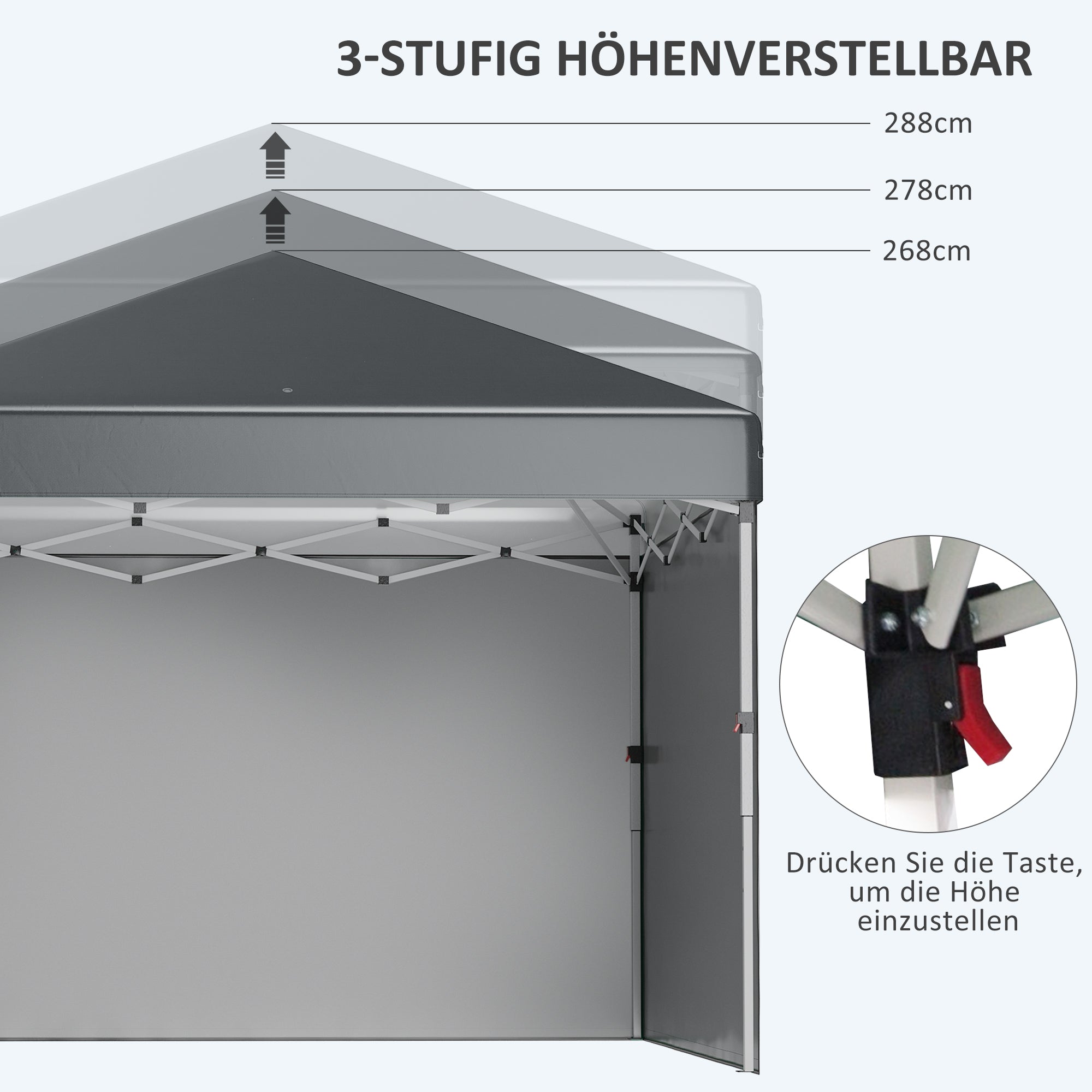 Folding Pavilion 2.97x2.97m with Sidewalls, UV Protection, Sandbag - Dark Grey Steel